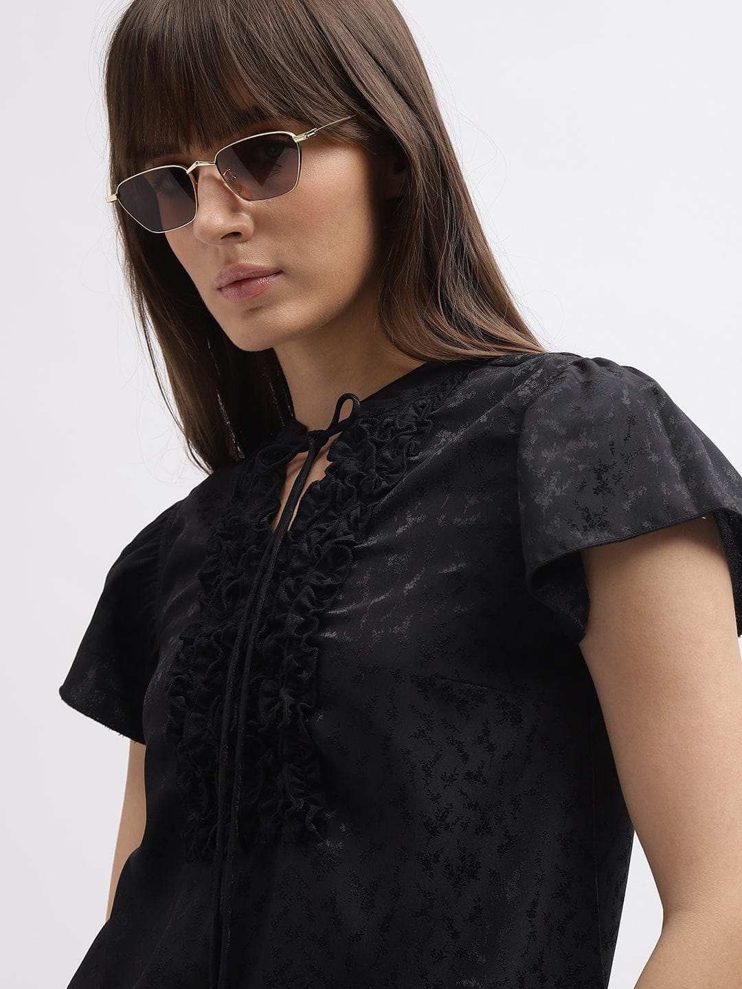 Elle Women Black Band Collar Top - Image 5