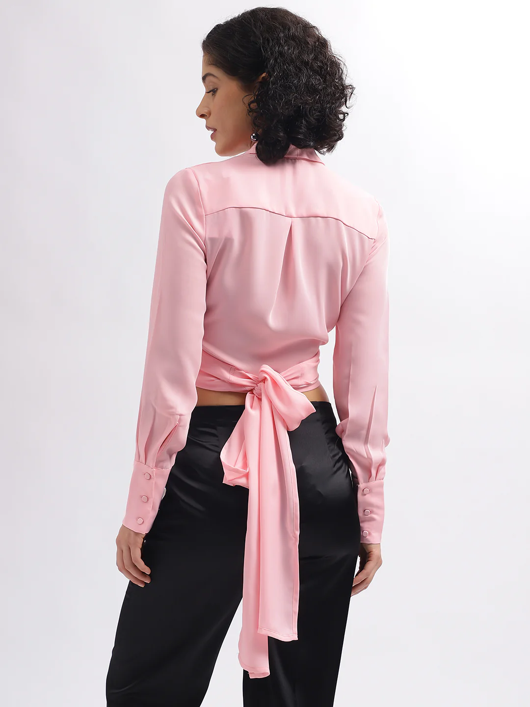 Elle Women Pink Solid V-Neck Full Sleeves Top - Image 4