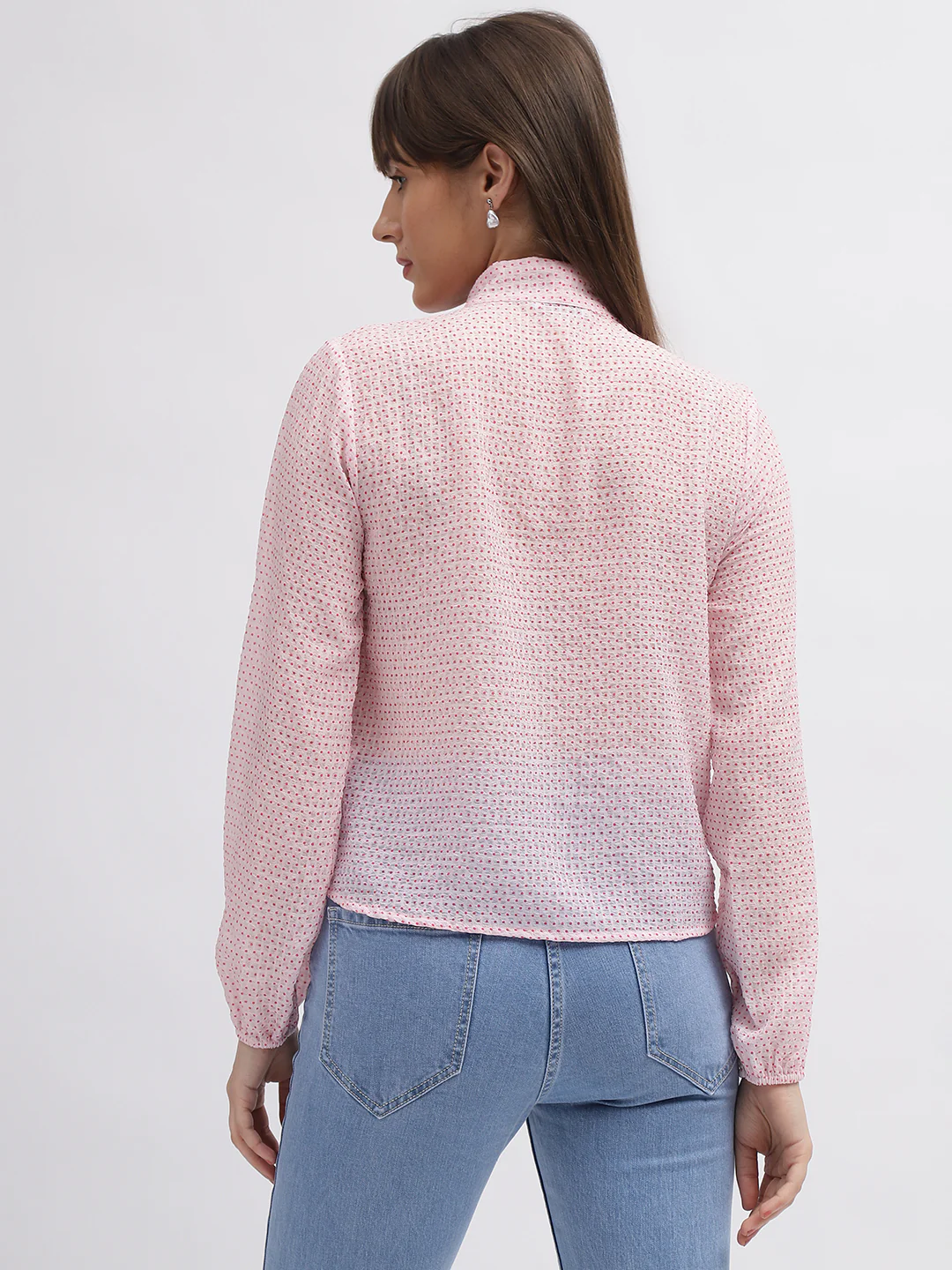 Elle Women Pink Printed Tie-Up Neck Full Sleeves Top - Image 3