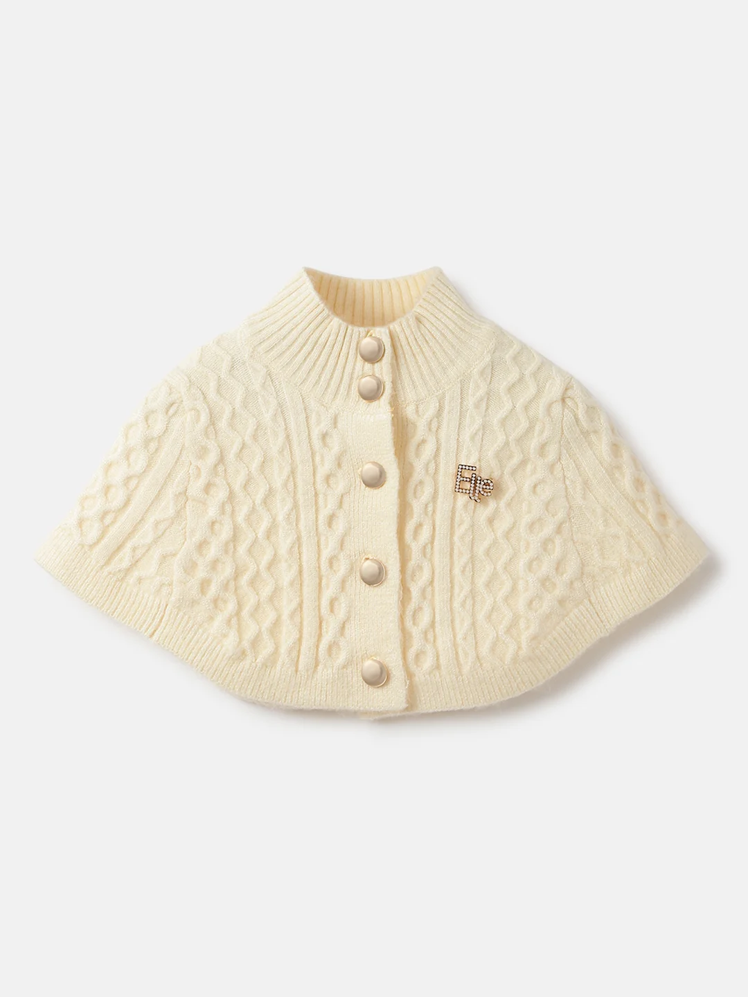Elle Girls Cream Ribbed Round Neck Full Sleeves Sweater With Poncho - Image 4