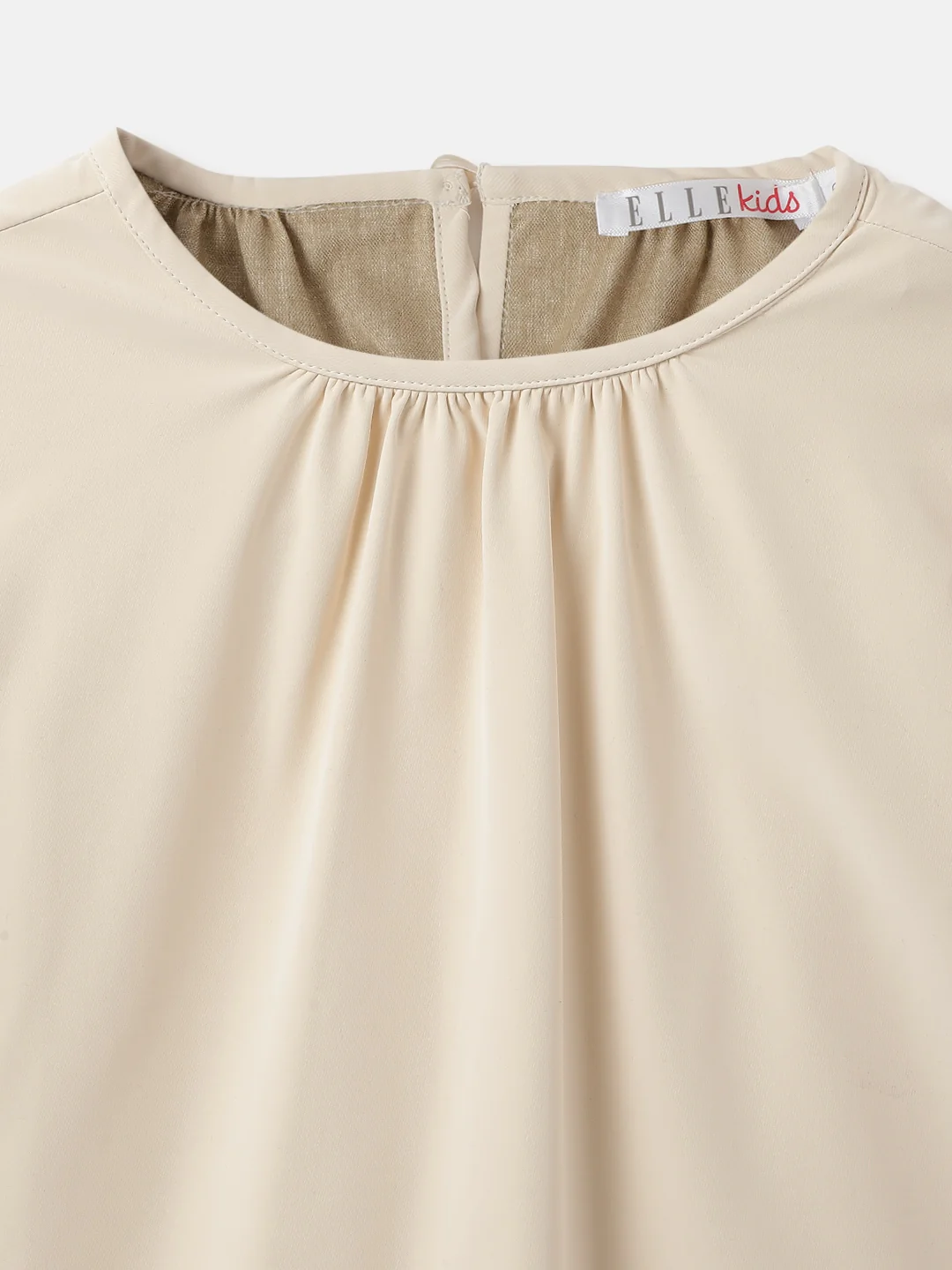 Elle Girls Cream Solid Round Neck Short Sleeves Top - Image 3