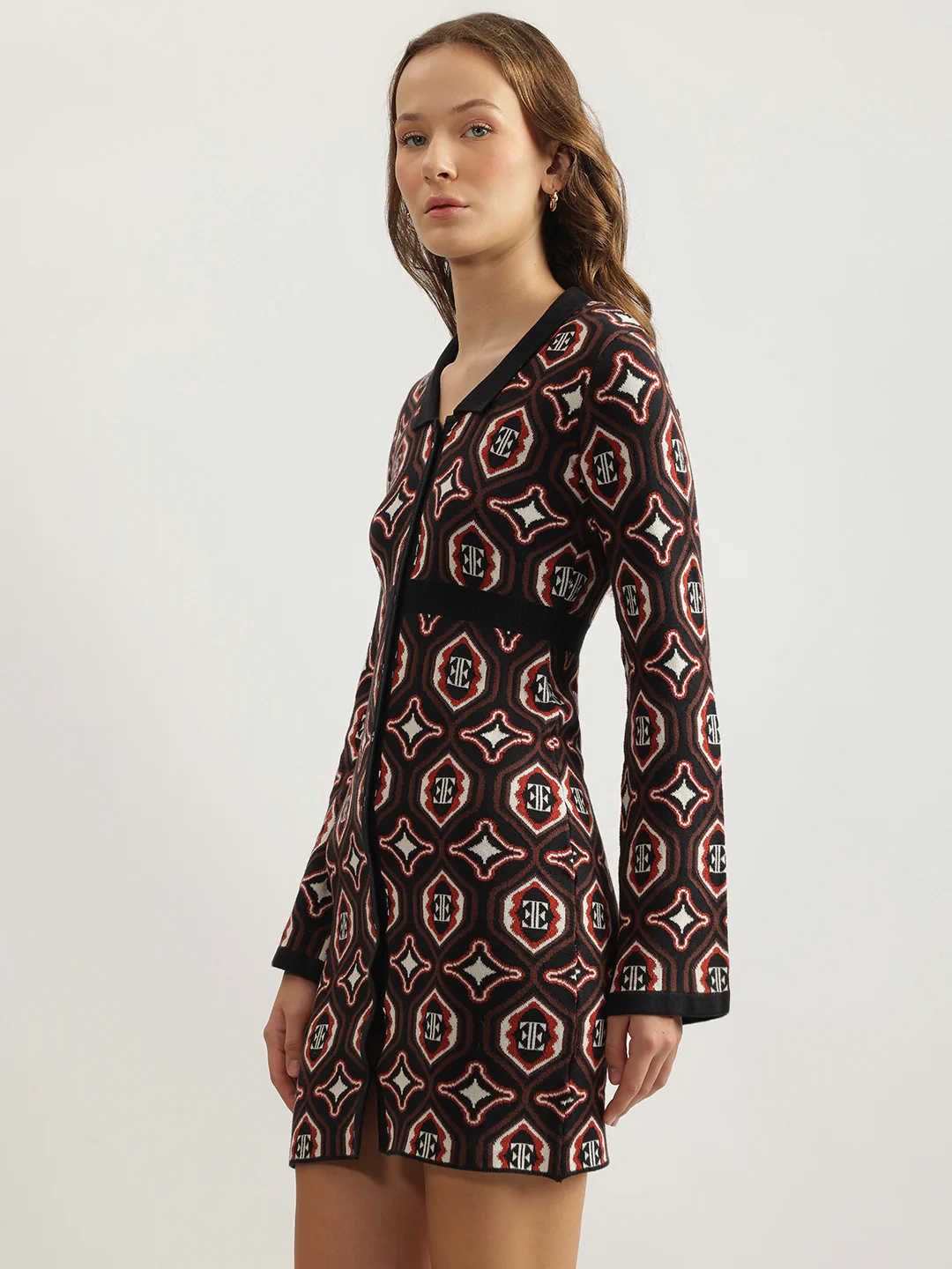 Elle Women Multi-Color Printed Collar Neck Full Sleeves Bodycon Dress - Image 2