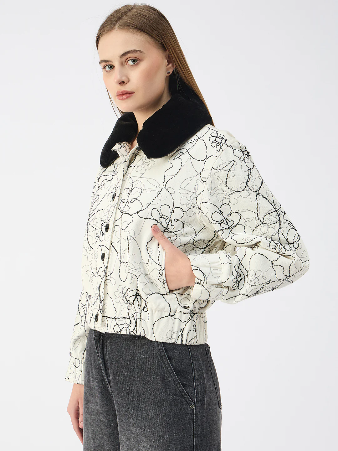 Elle Women White Spread Collar Full Sleeves Jacket - Image 3