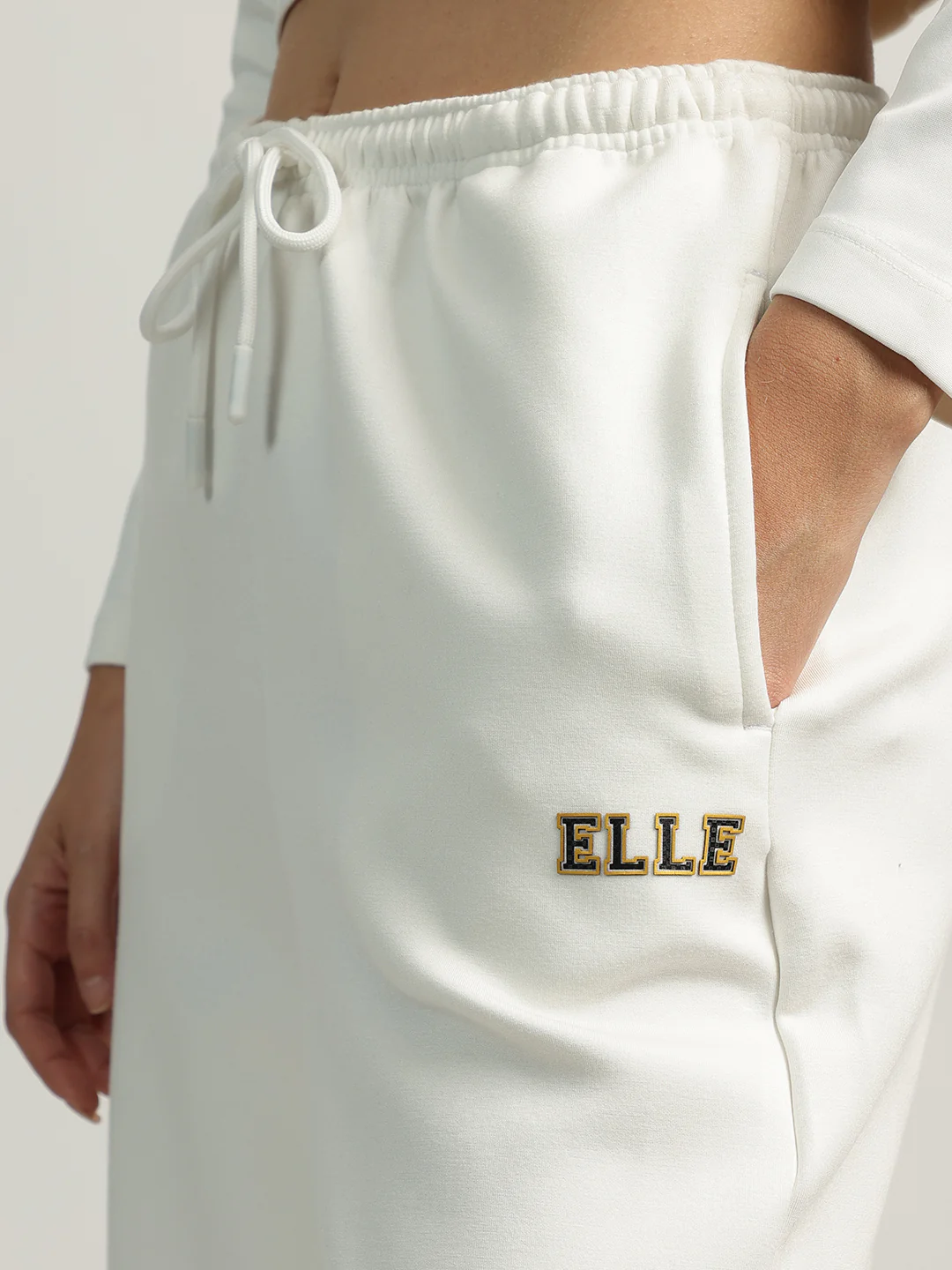 Elle Women White Solid High-Rise Oversized Sweatpant - Image 2