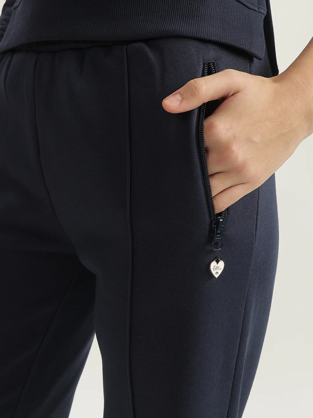 Elle Women Navy Solid Straight Fit Mid-Rise Track Pants - Image 5