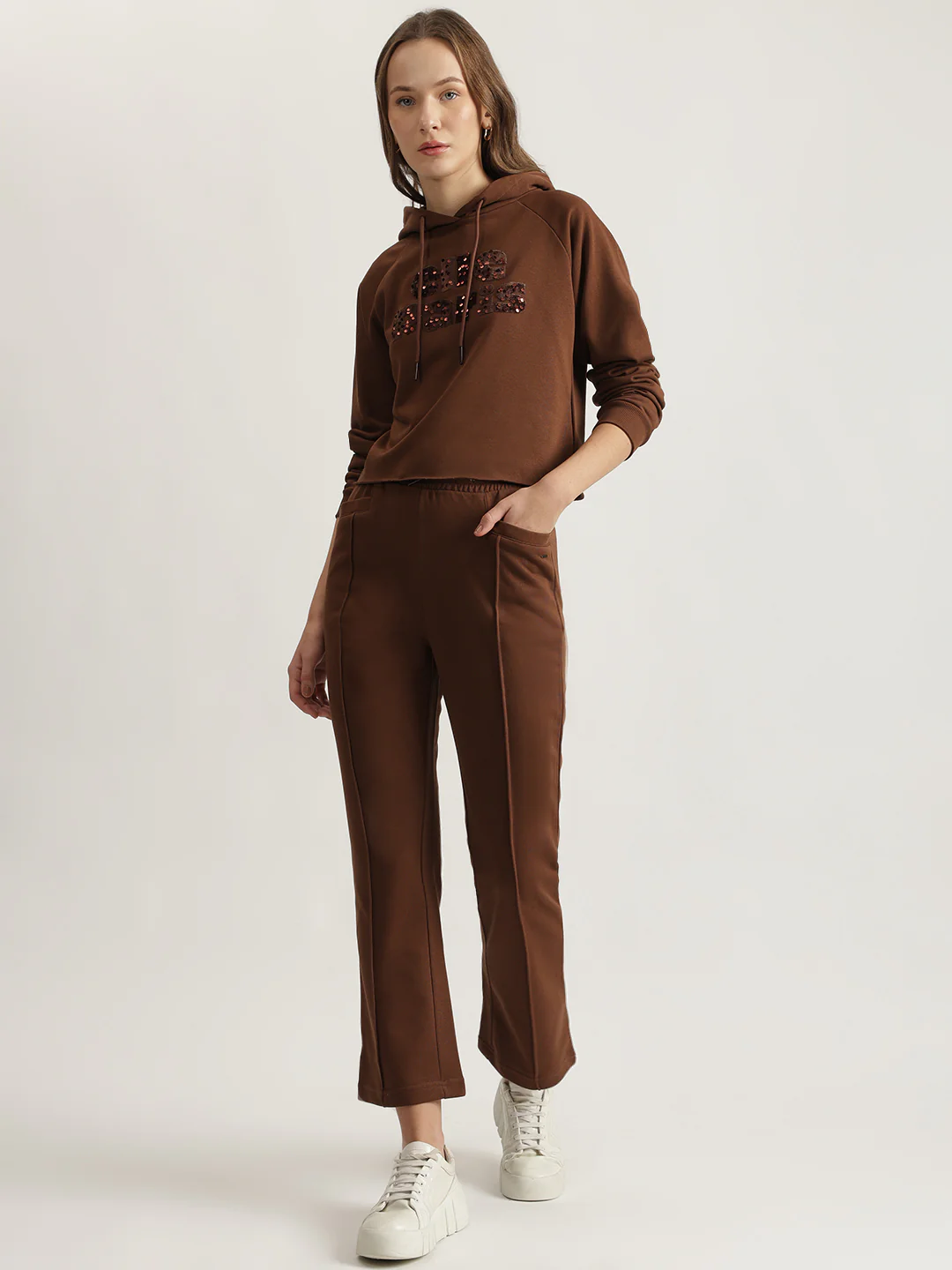 Elle Women Brown Solid Relaxed Fit Sweatpant - Image 4