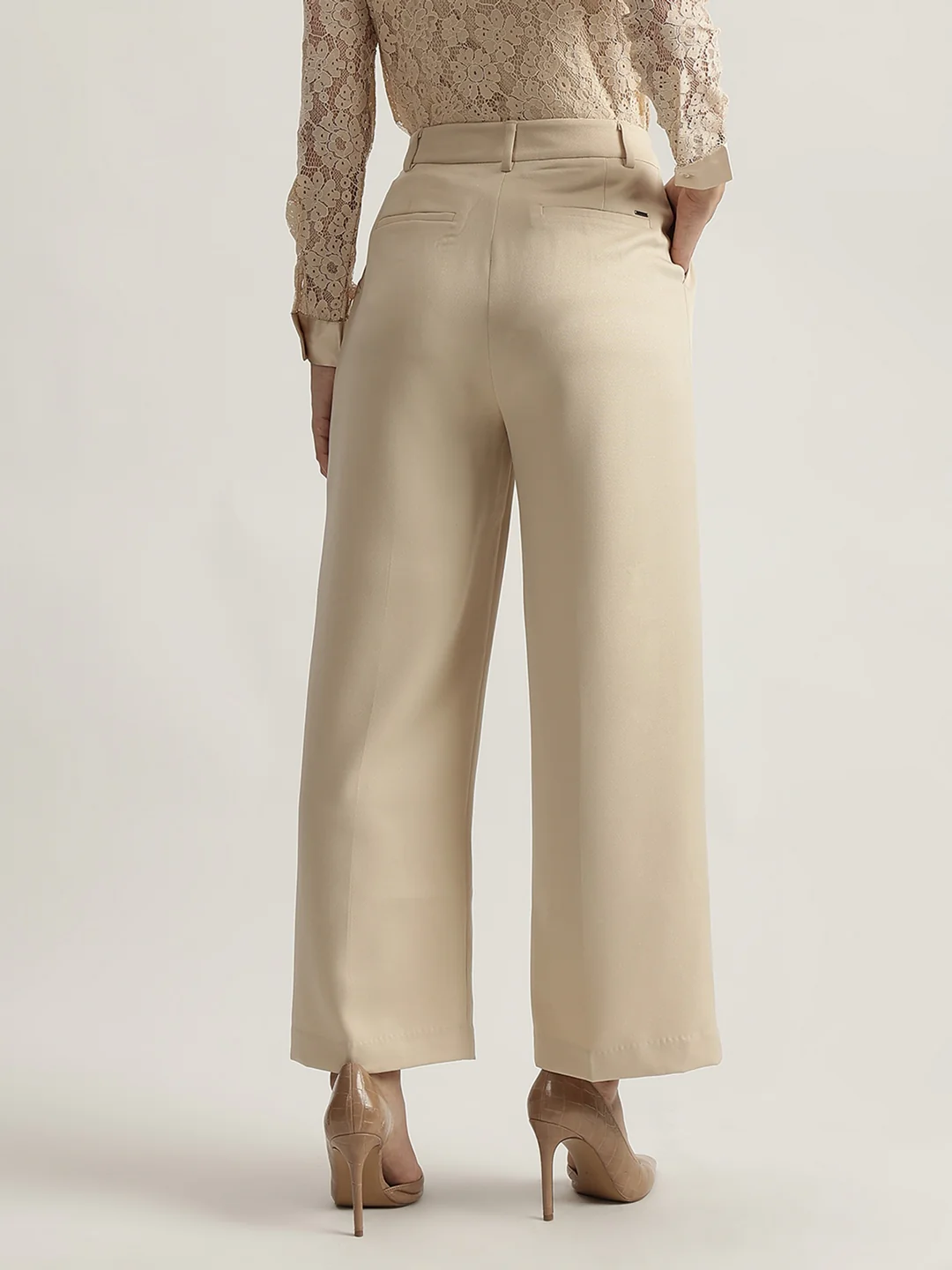 Elle Women Solid High-Rise Double Pleated Trouser - Image 3