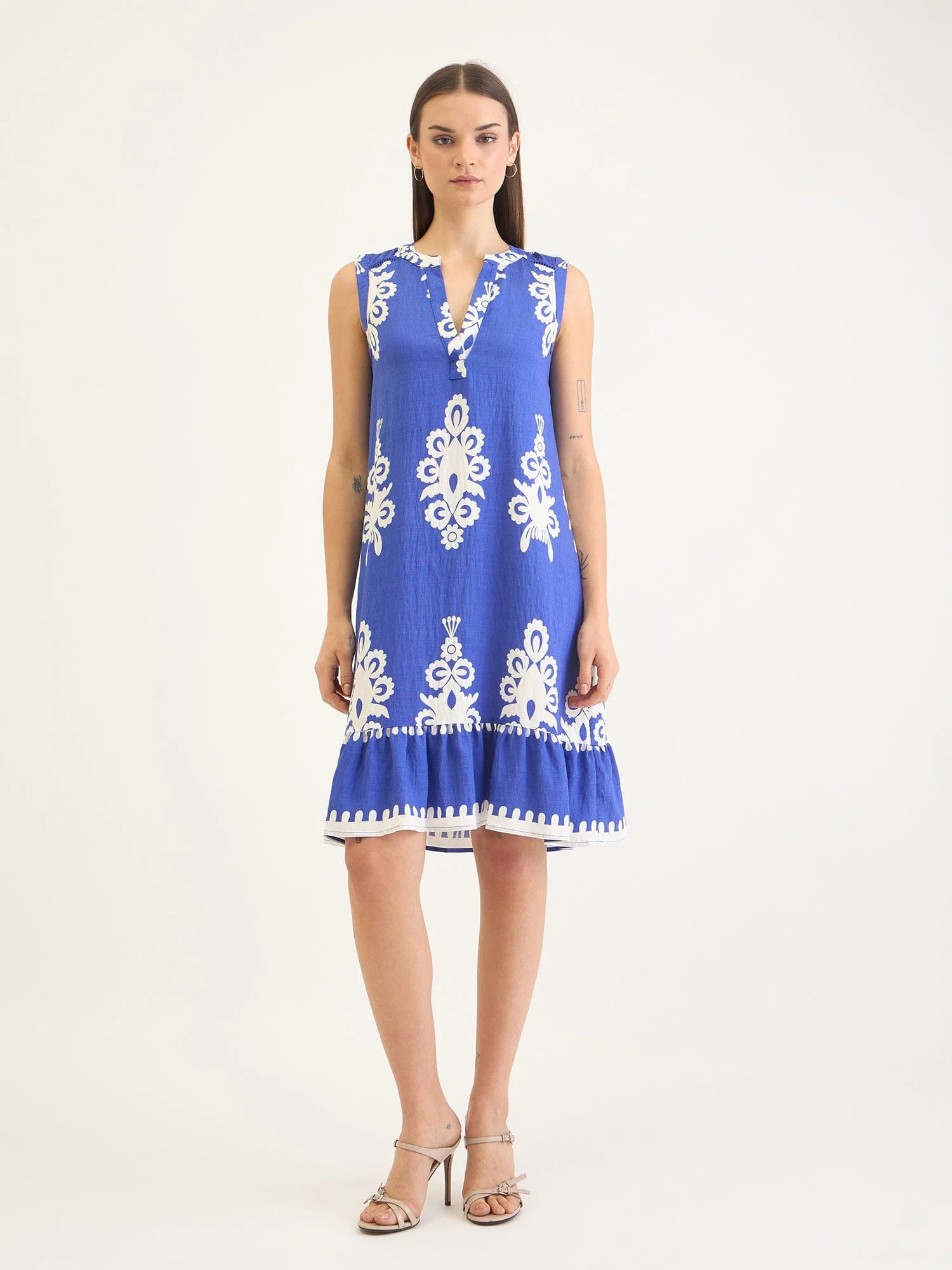 Elle Women Blue Printed V Neck Dress - Image 2