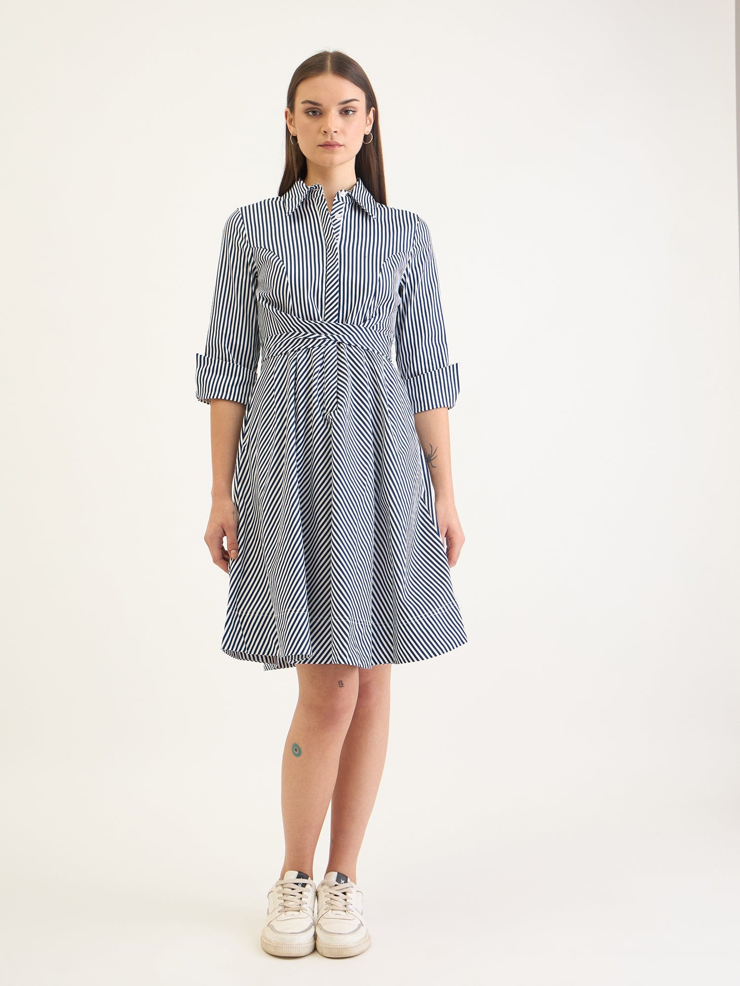 Elle Women Black Striped Dress