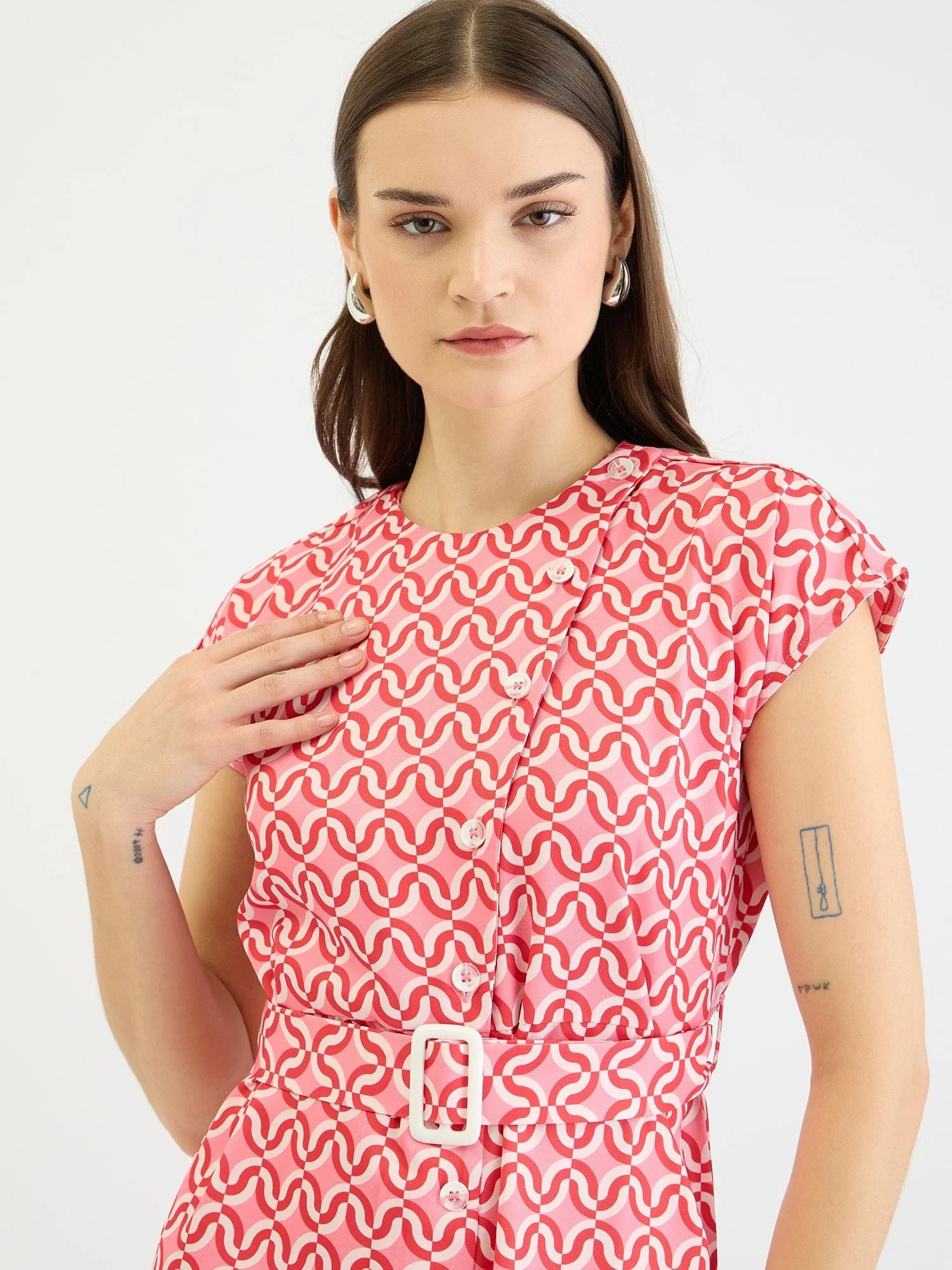 Elle Women Pink Printed Round Neck Dress - Image 4