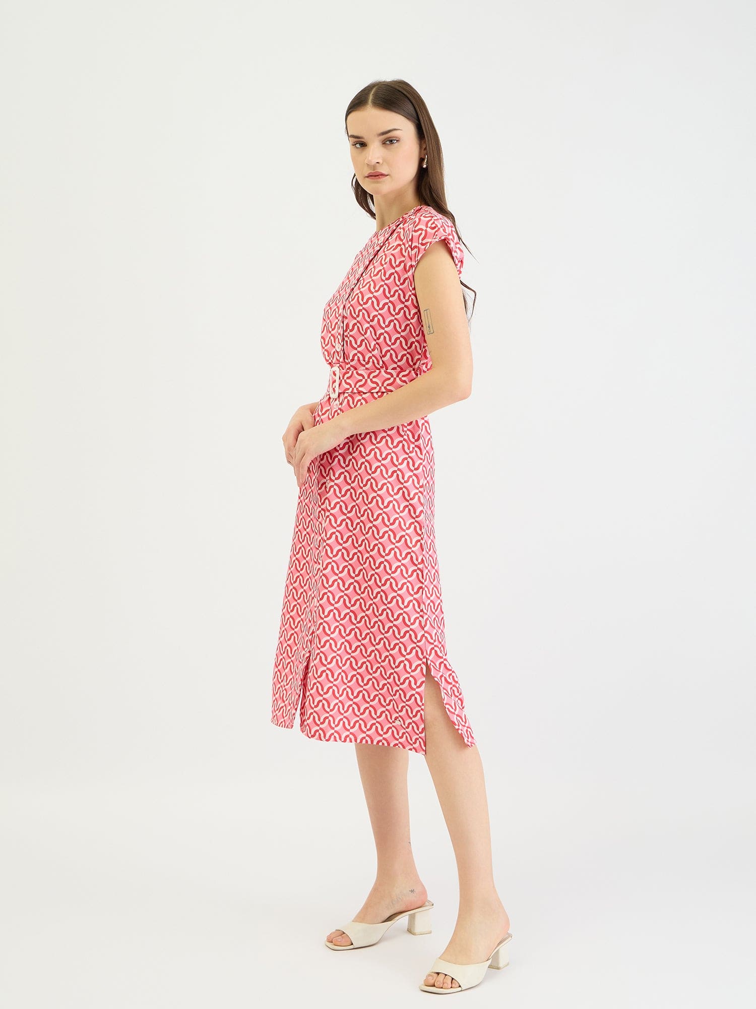 Elle Women Pink Printed Round Neck Dress - Image 5