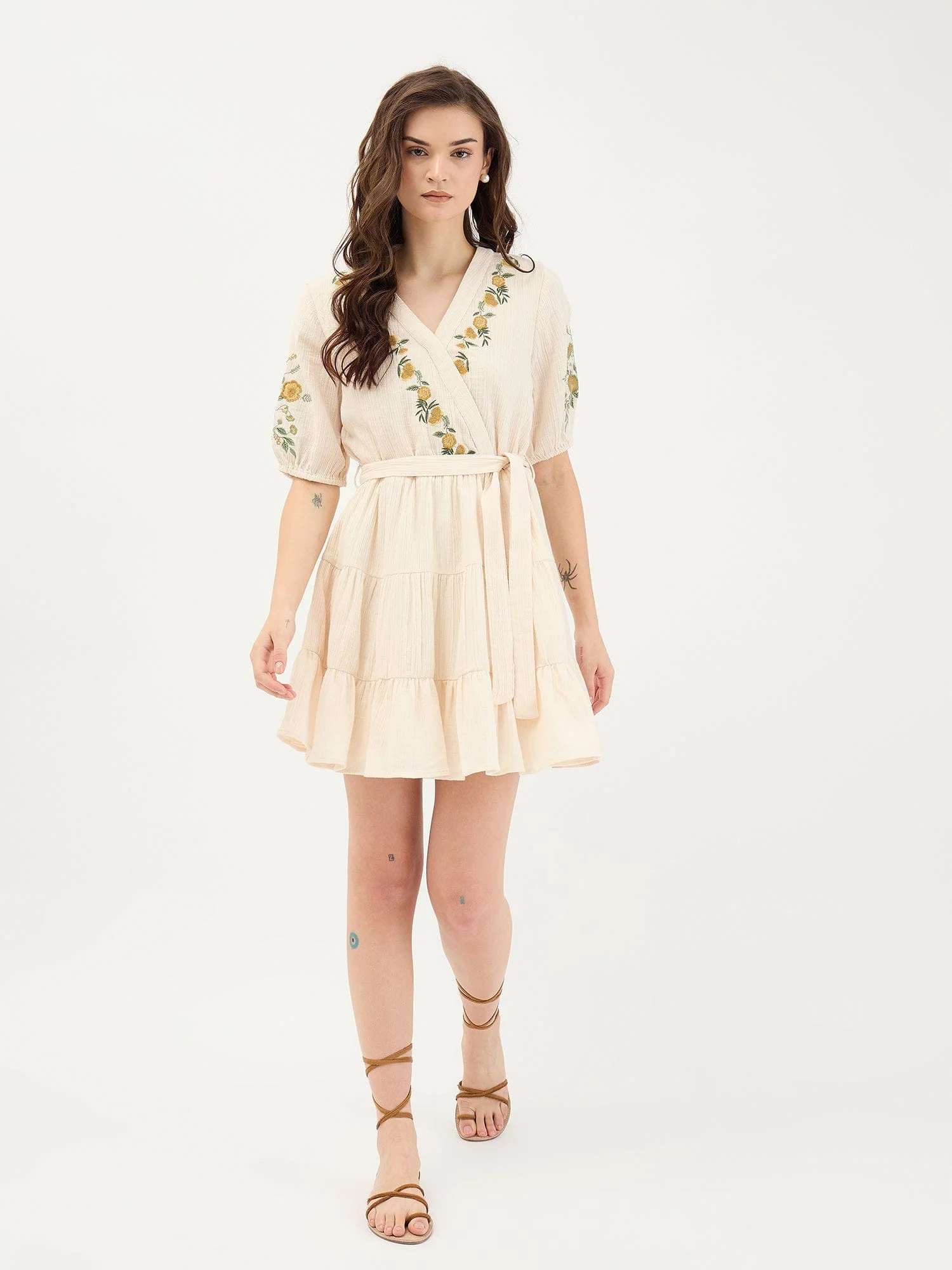 Elle Women White Embroidered V Neck Dress - Image 2