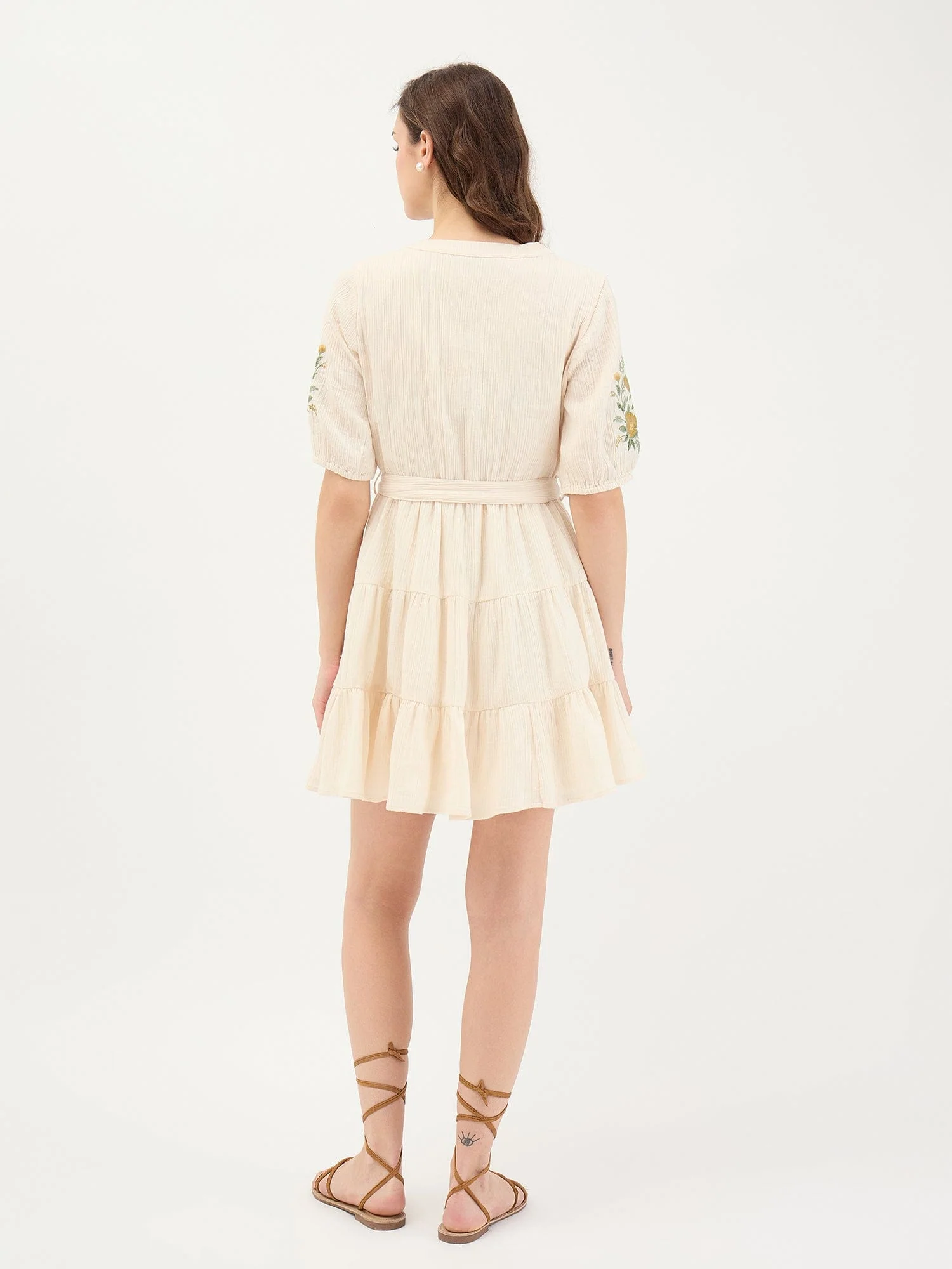 Elle Women White Embroidered V Neck Dress - Image 5