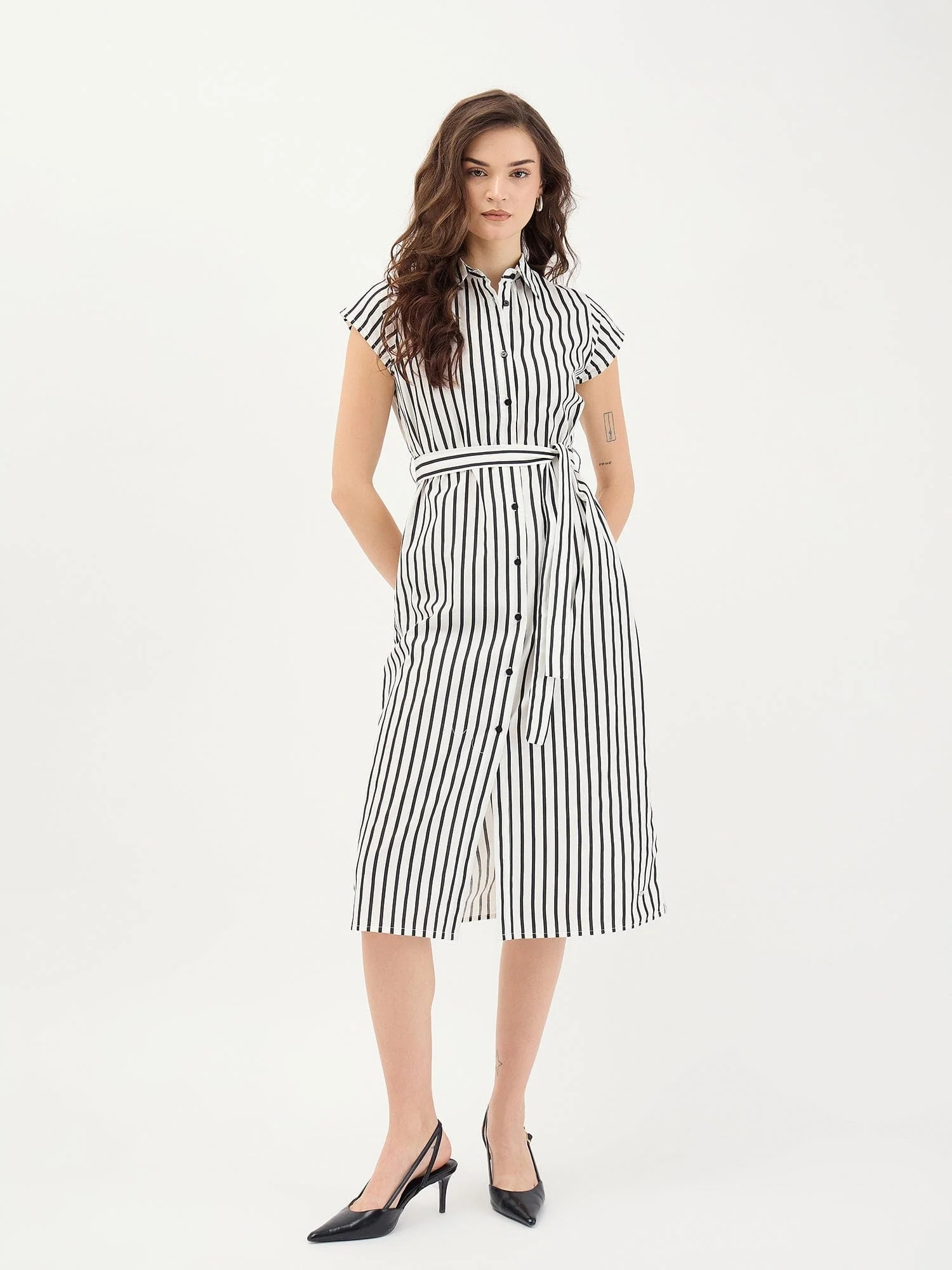 Elle Women Black Striped Collar Dress - Image 2