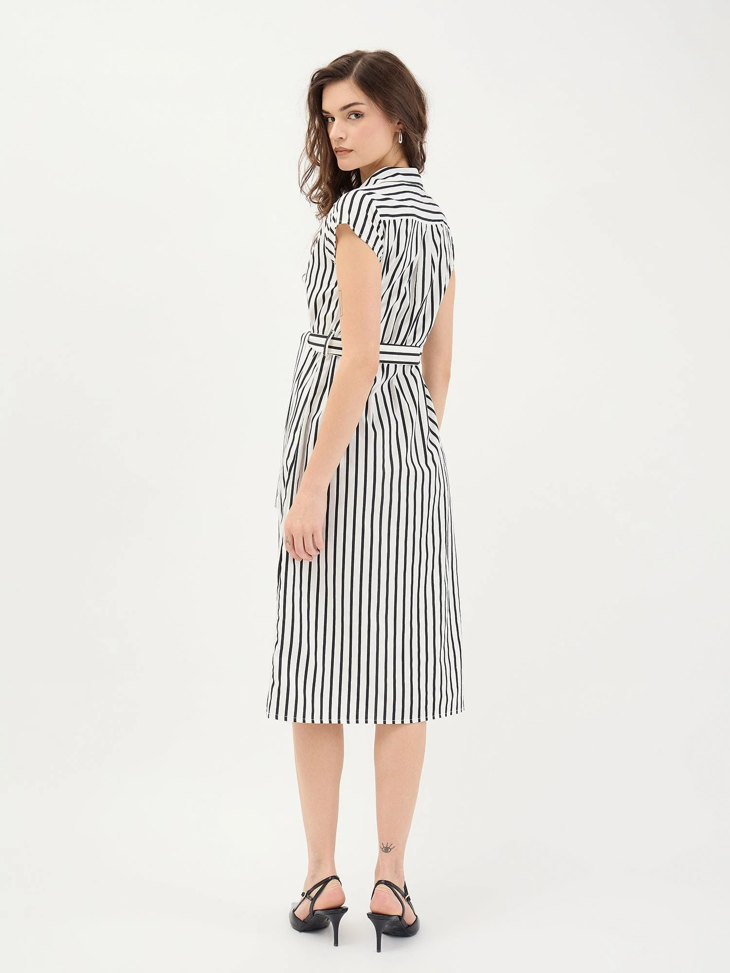 Elle Women Black Striped Collar Dress - Image 5