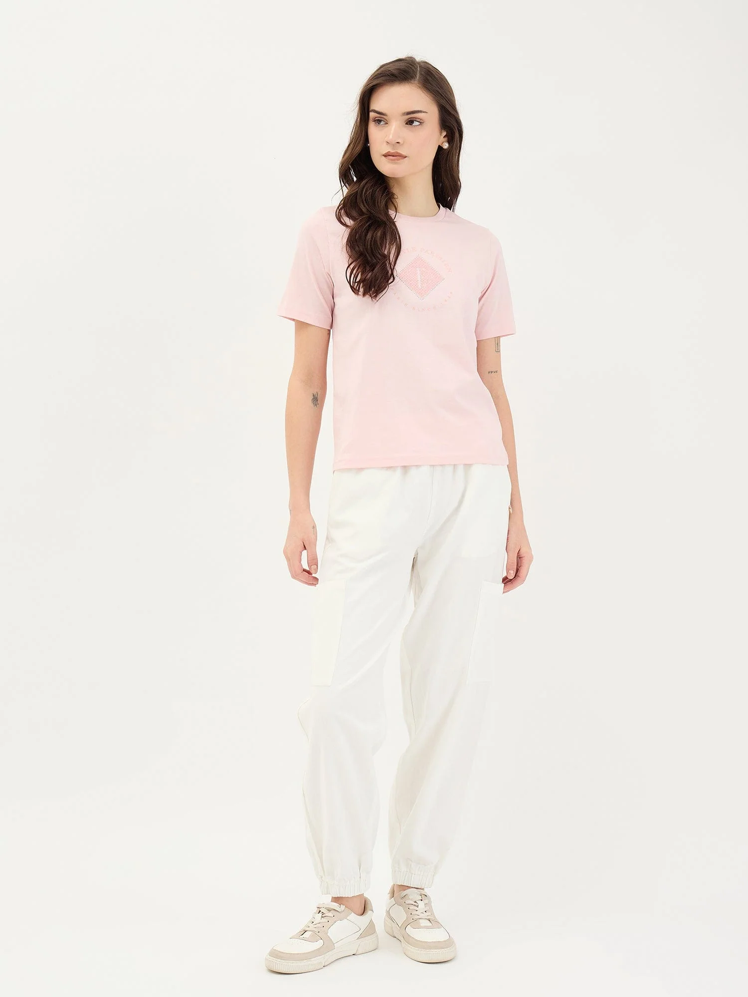 Elle Women White Cargo Fit Solid Jogger - Image 2