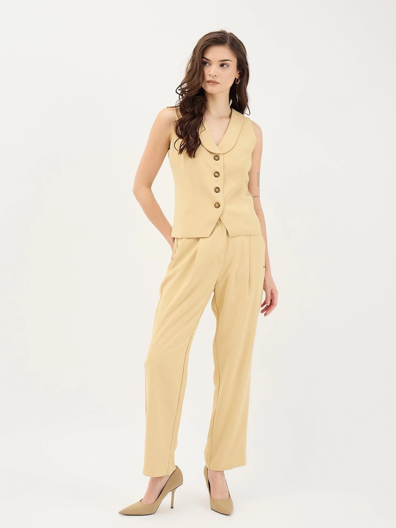 Elle Women Yellow Straight Fit Solid Trouser - Image 2