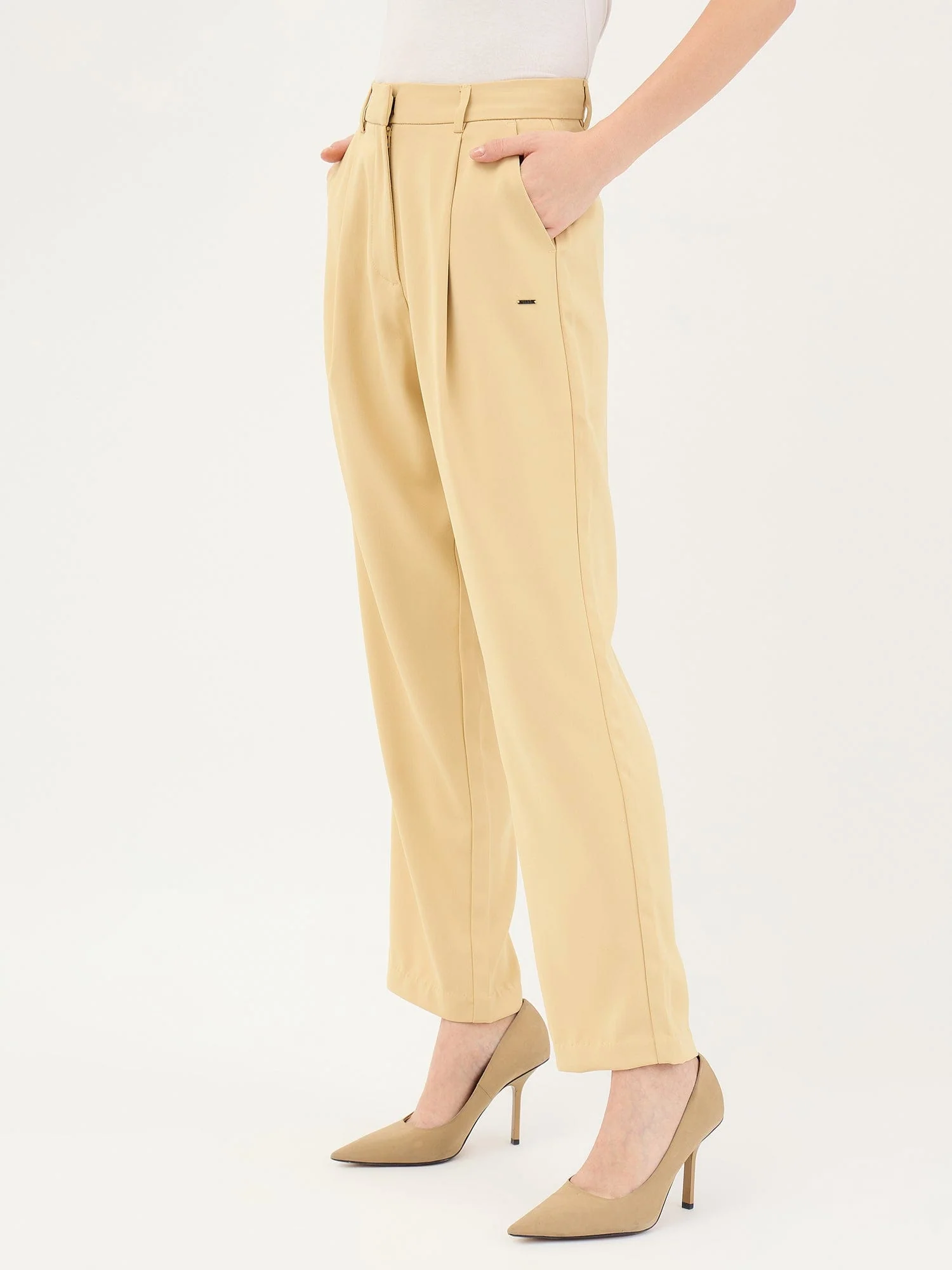 Elle Women Yellow Straight Fit Solid Trouser - Image 3