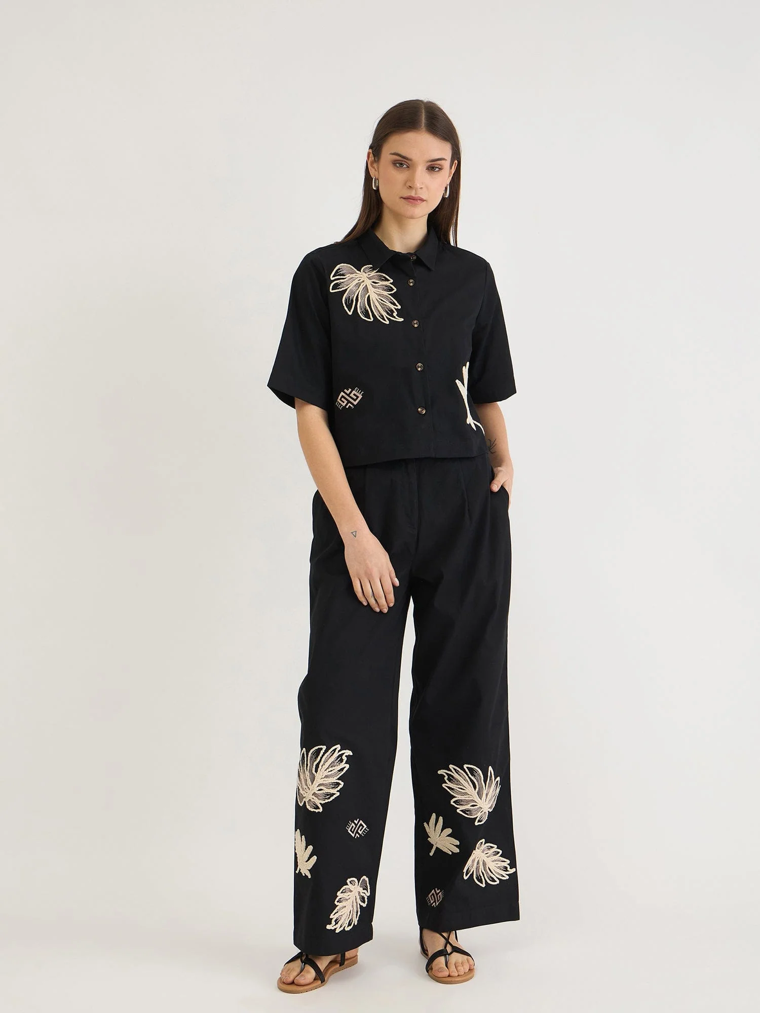 Elle Women Black Straight Fit Embroidered Trouser - Image 6