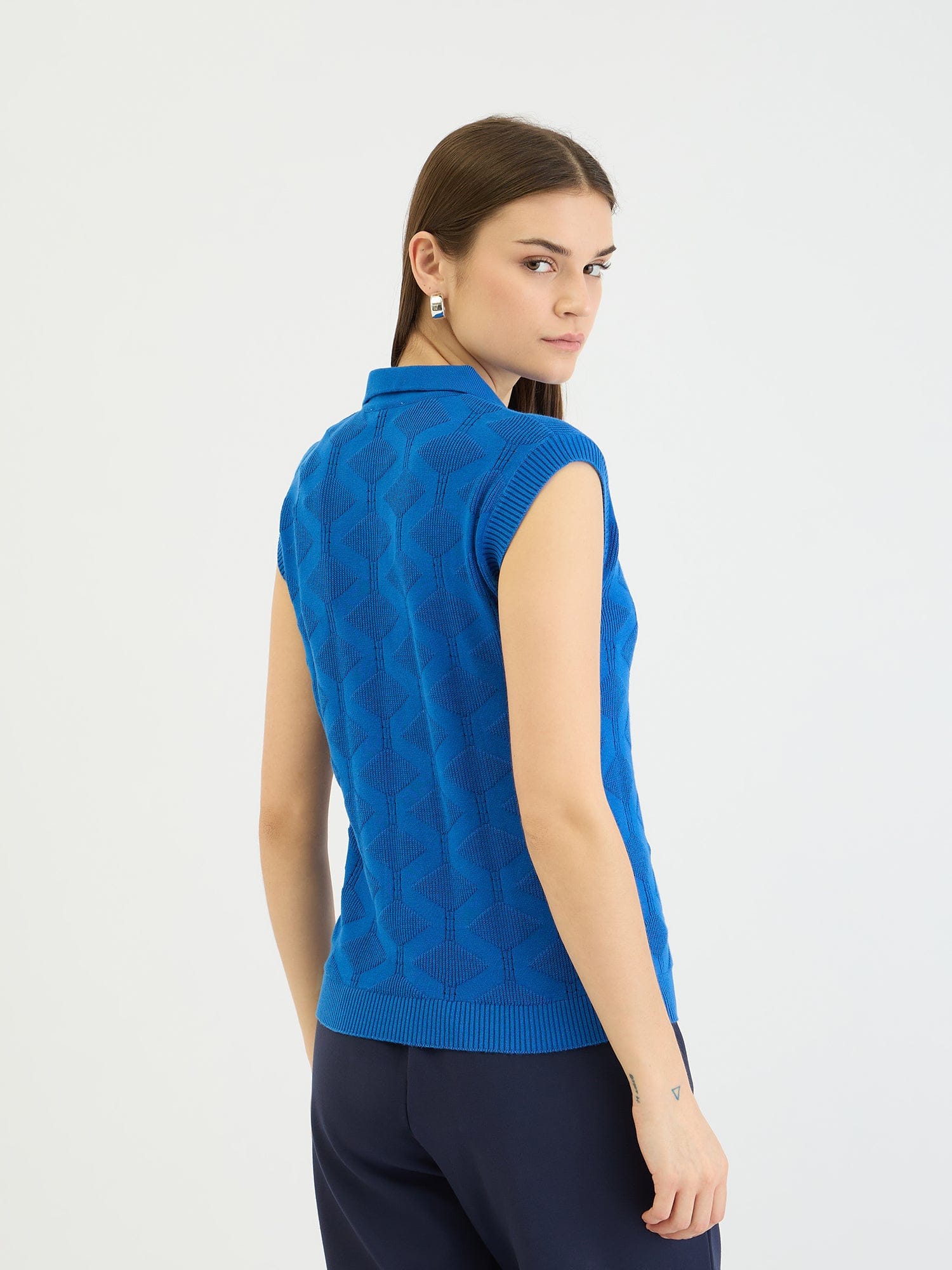 Elle Women Blue Knitted Polo Tshirt - Image 3