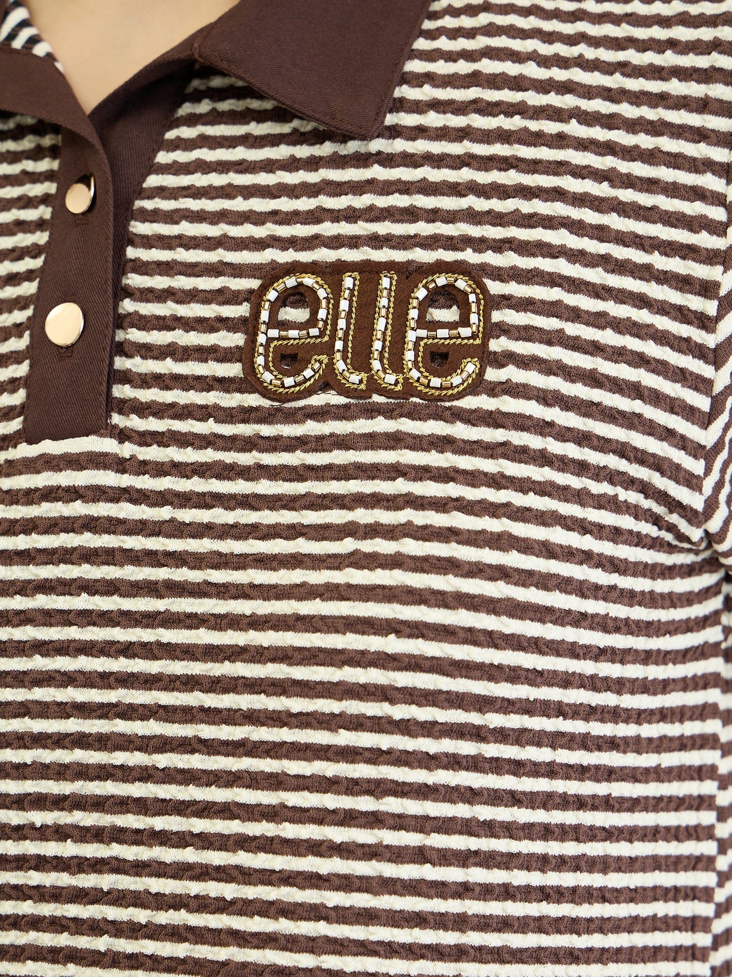 Elle Women Brown Striped Polo Tshirt - Image 5