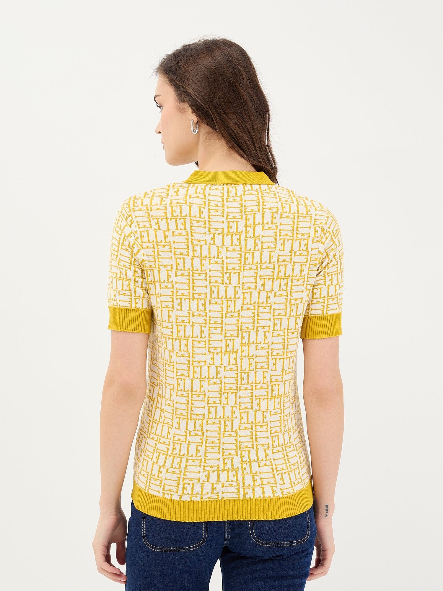 Elle Women White Knitted Polo Tshirt - Image 5