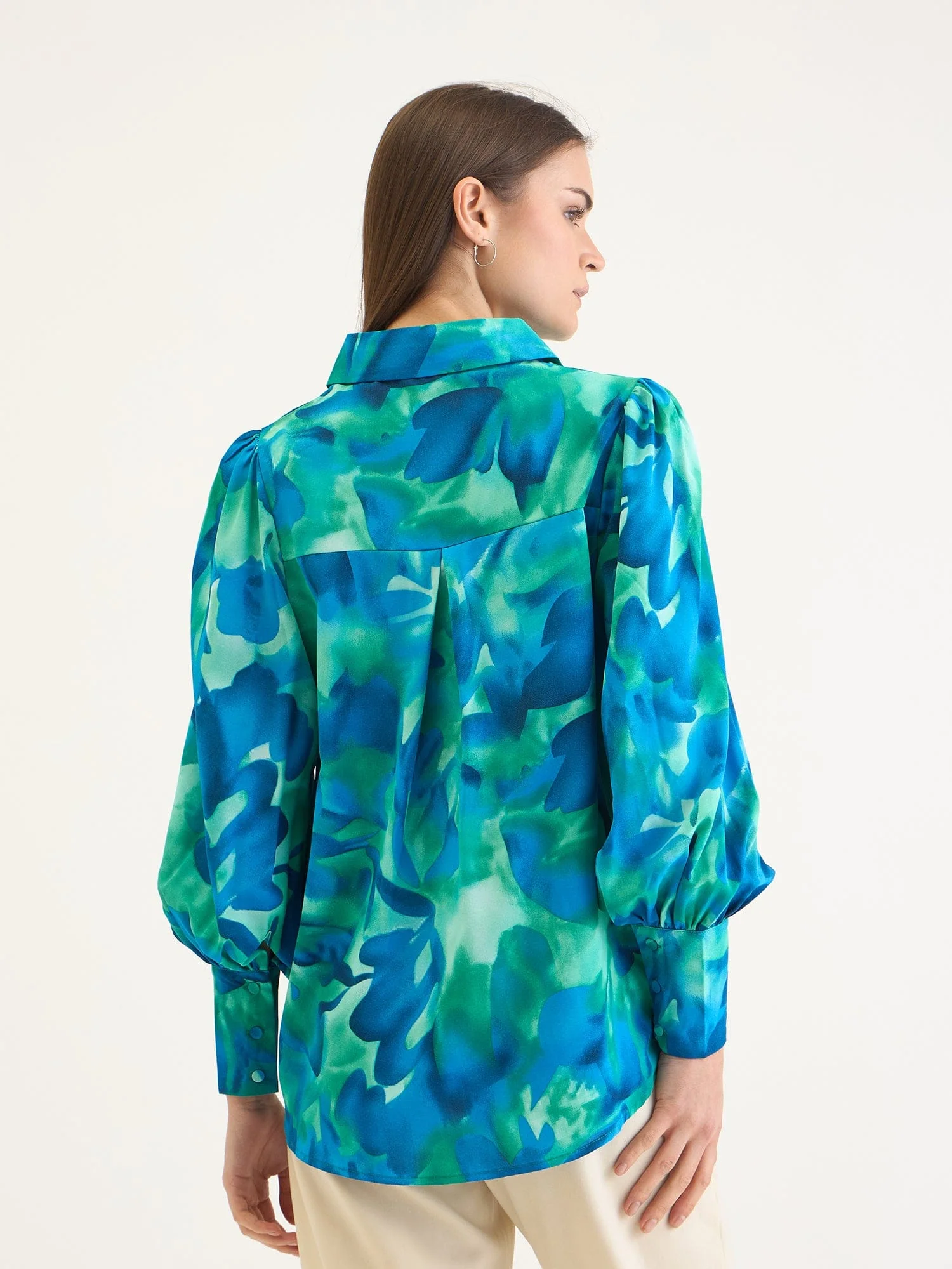 Elle Women Blue Printed Collar Shirt - Image 3
