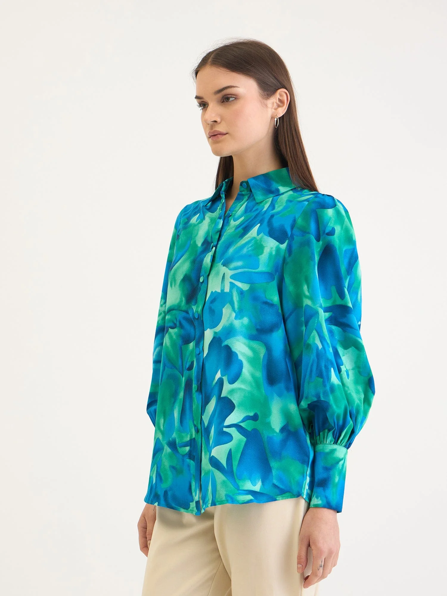 Elle Women Blue Printed Collar Shirt - Image 4