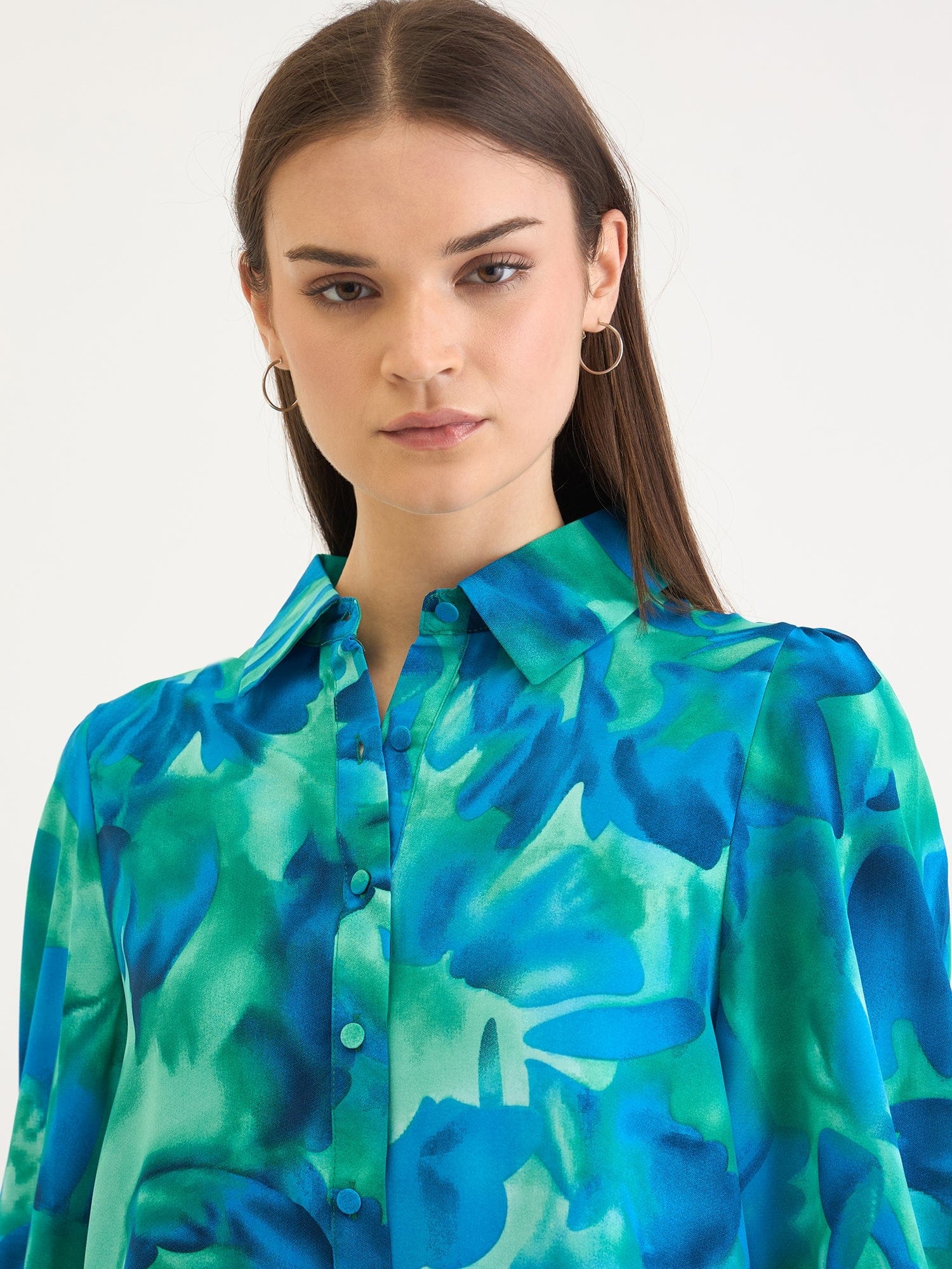 Elle Women Blue Printed Collar Shirt - Image 5