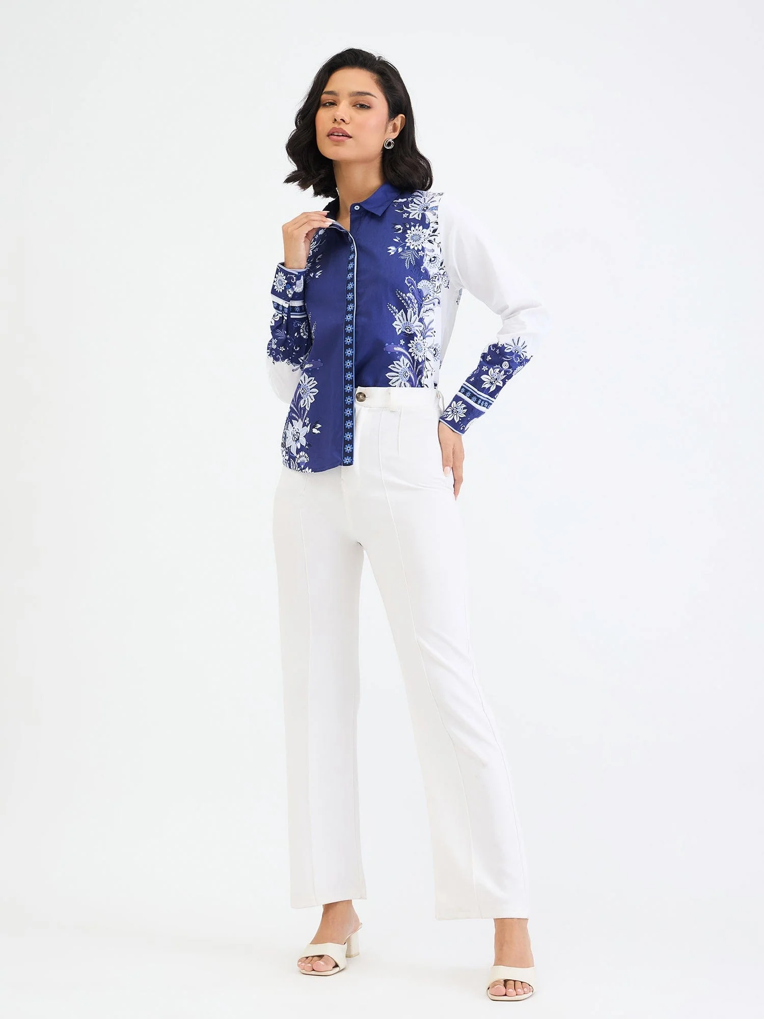 Elle Women Blue Printed Collar Shirt - Image 6