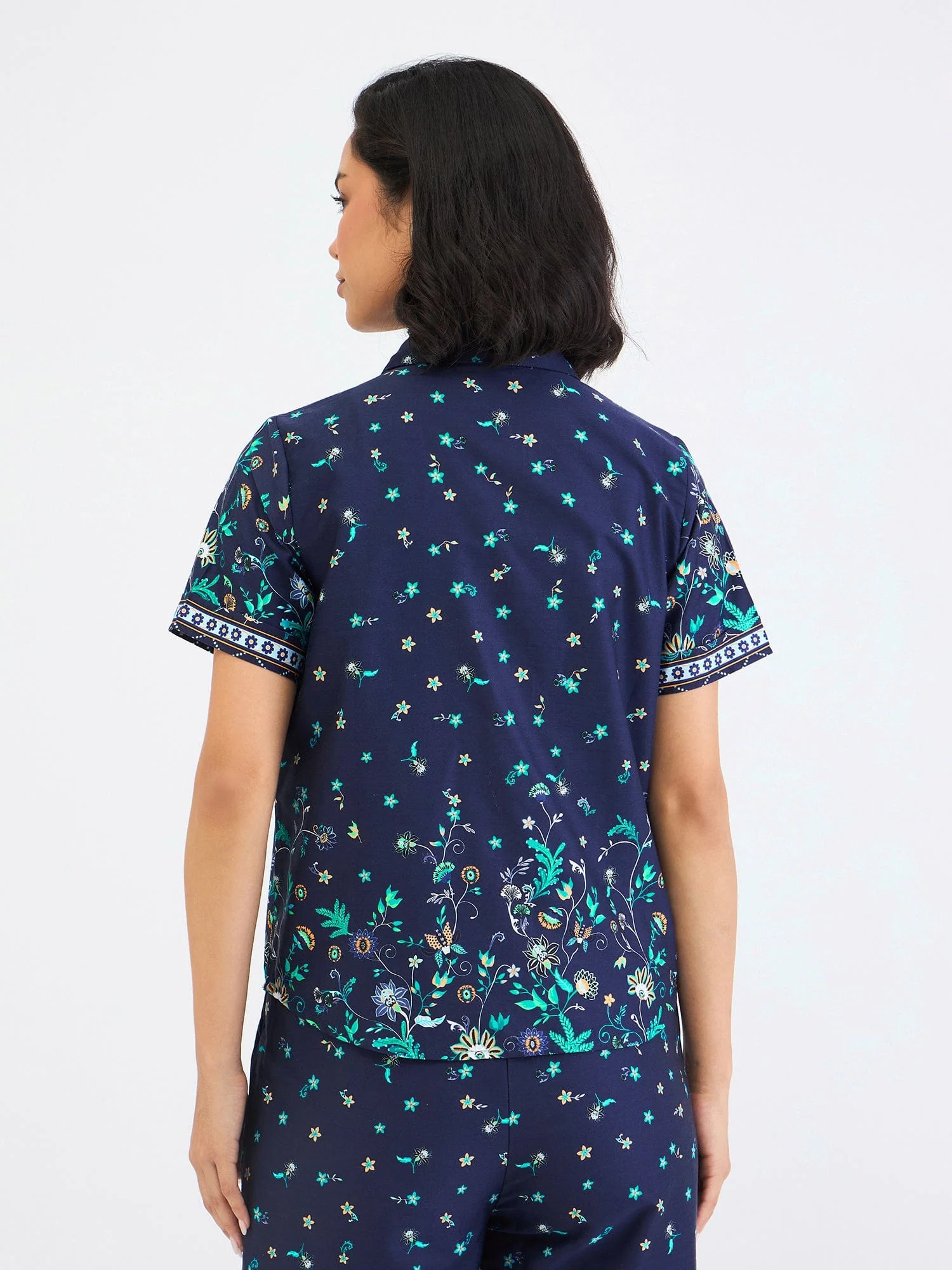 Elle Women Blue Printed Collar Shirt - Image 3