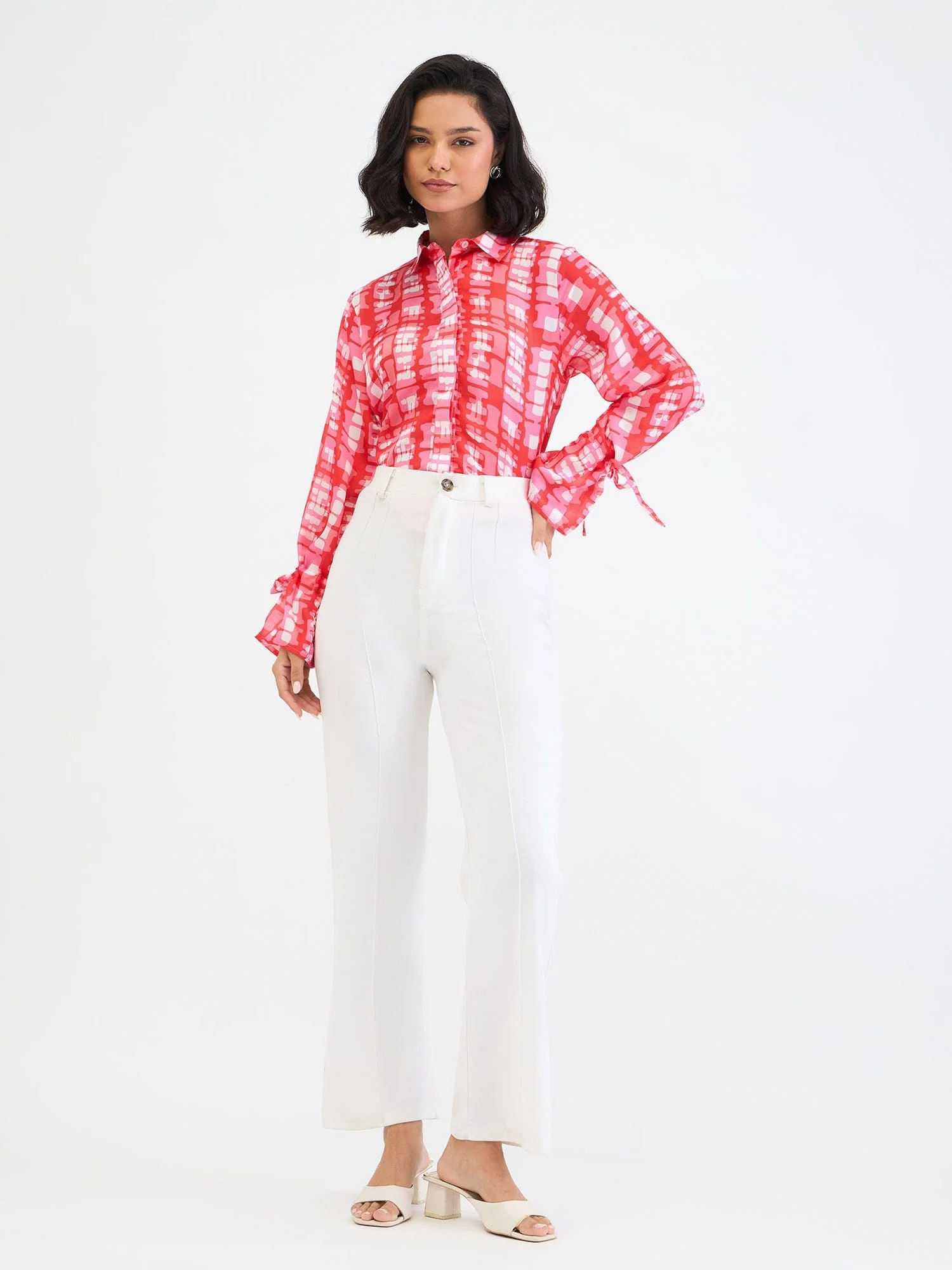 Elle Women Red Printed Collar Shirt - Image 5