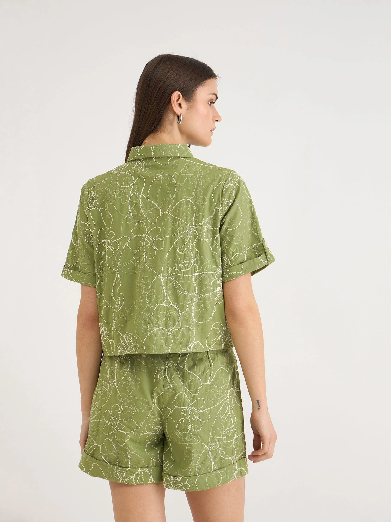 Elle Women Green Embroidered Collar Top - Image 3
