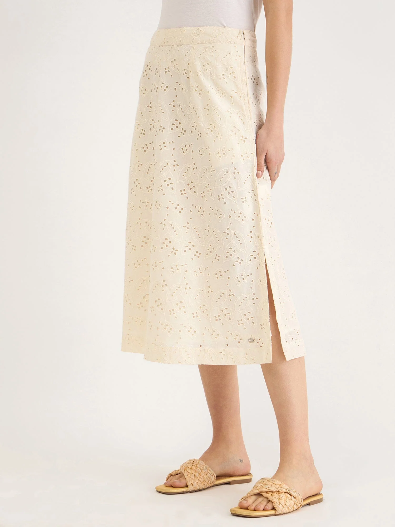 Elle Women WHITE Fit & Flare Schiffli Skirt - Image 5