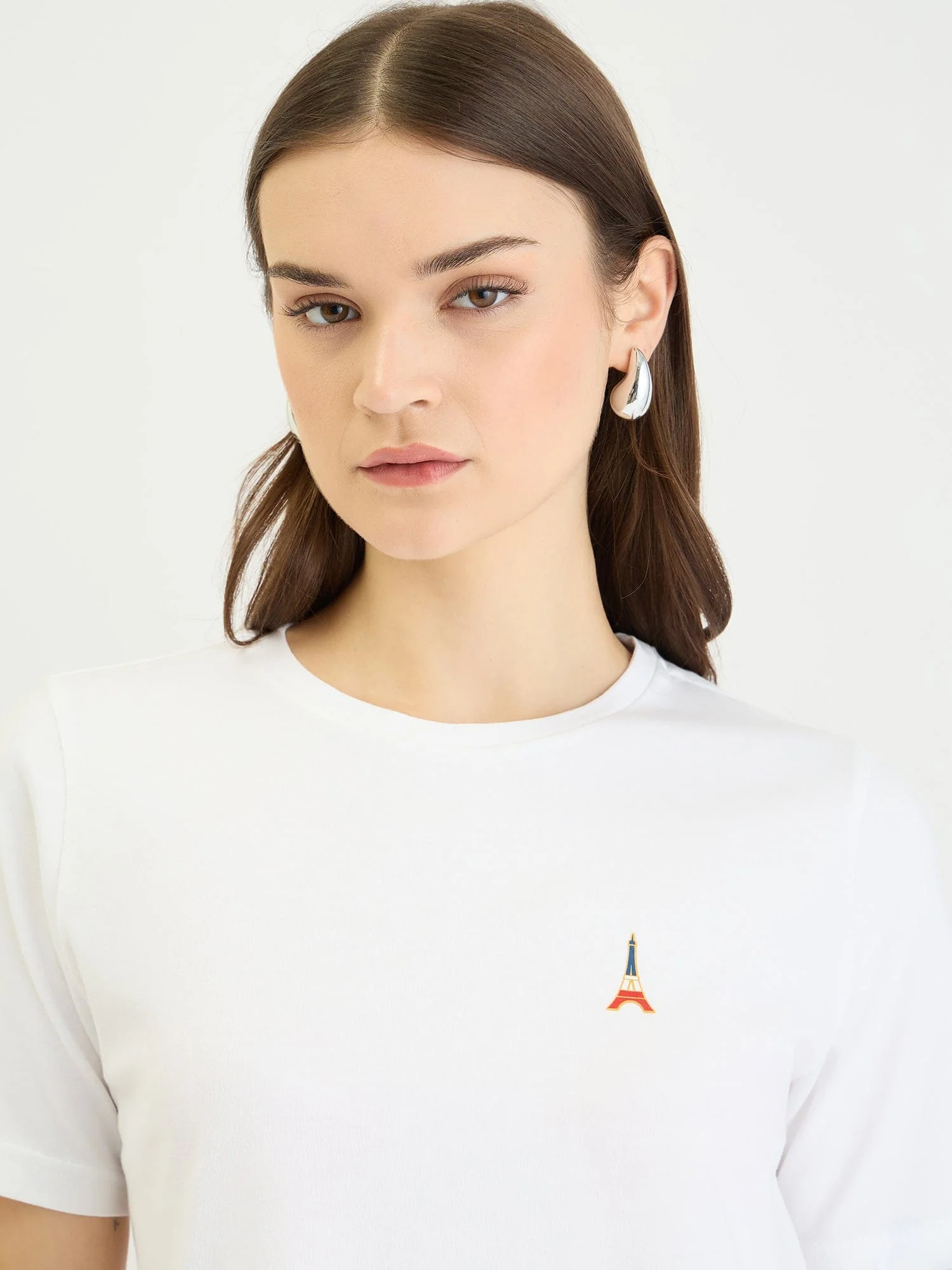 Elle Women White Solid Round Neck Tshirt - Image 4