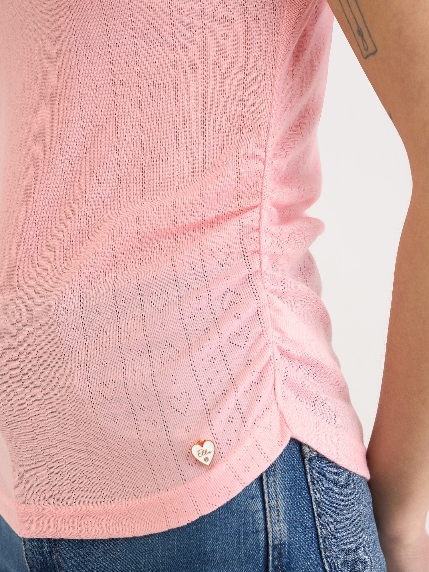 Elle Women Pink Textured Boat Neck Tshirt - Image 6