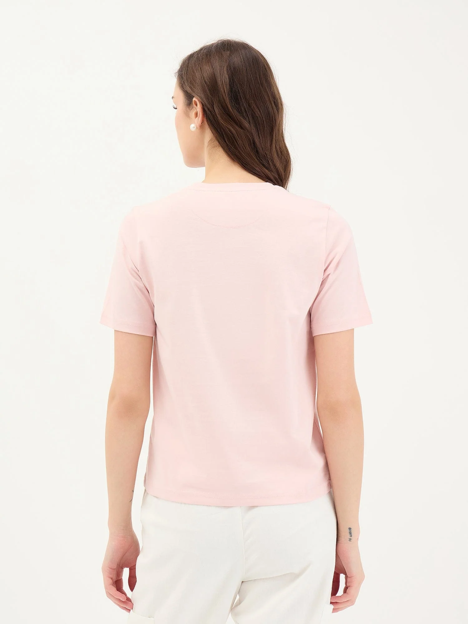 Elle Women Pink Solid Crew Neck TShirt - Image 5