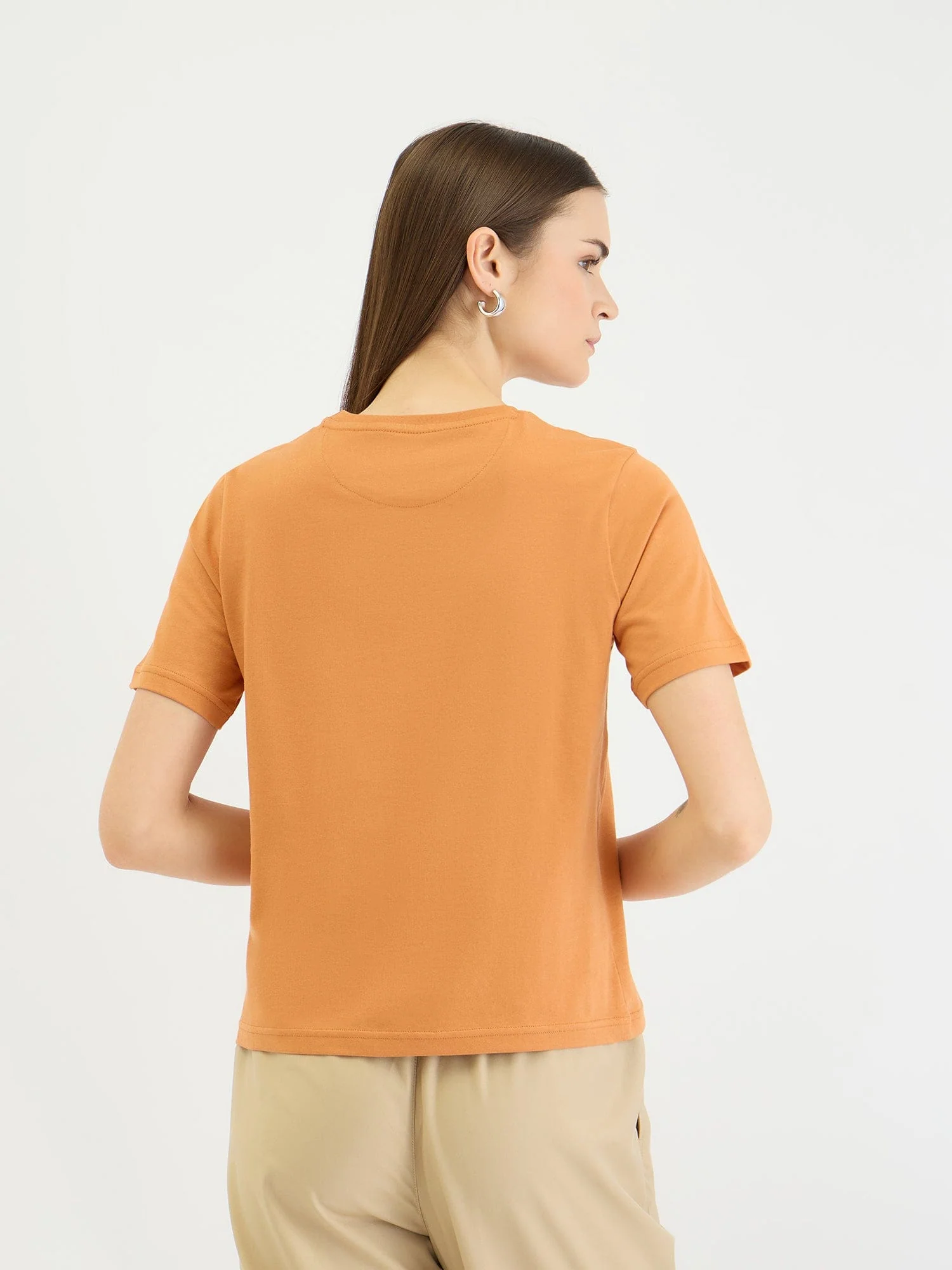 Elle Women Brown Solid Crew Neck Tshirt - Image 3