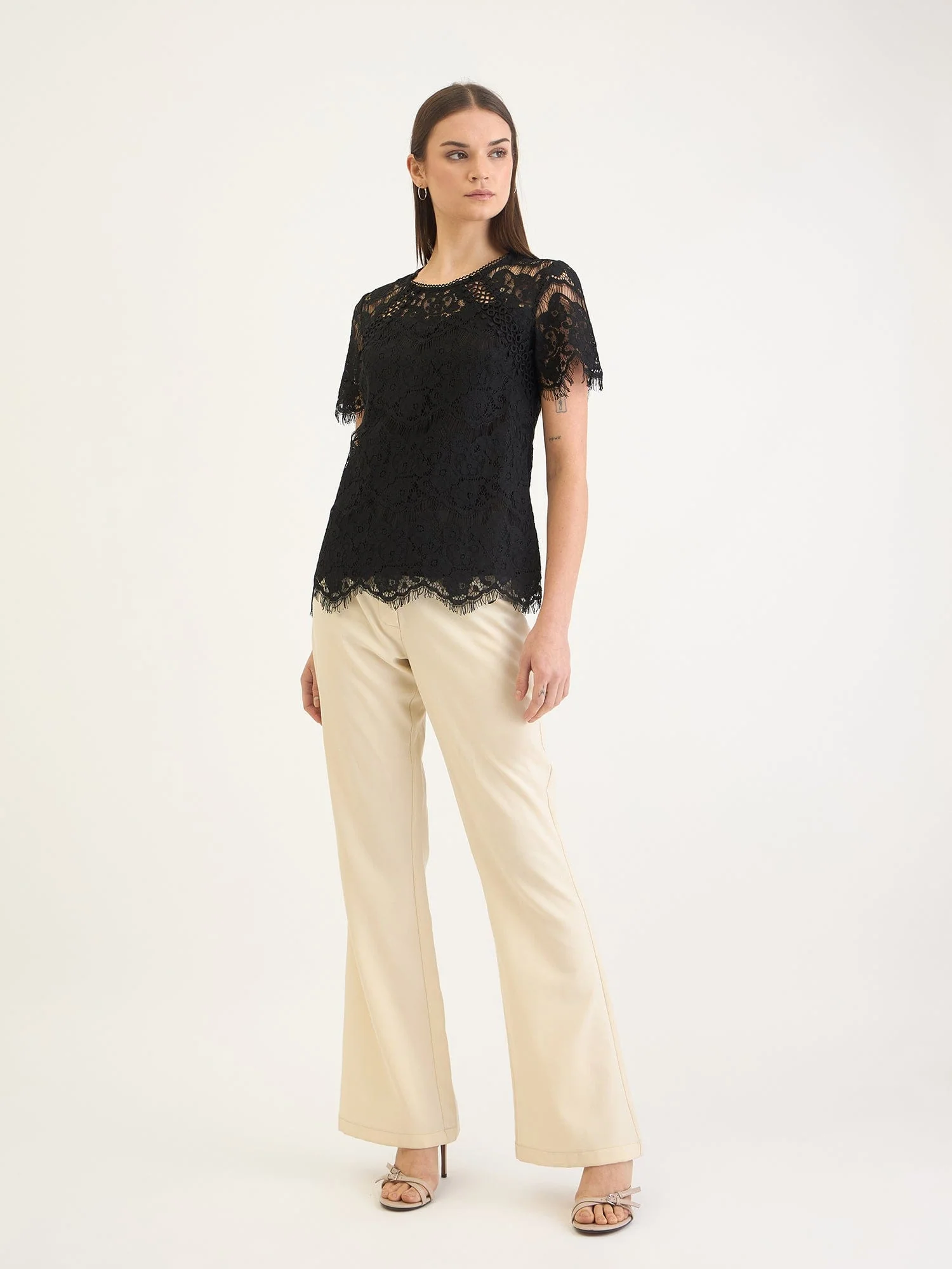 Elle Women Black Lace Round Neck Top - Image 2