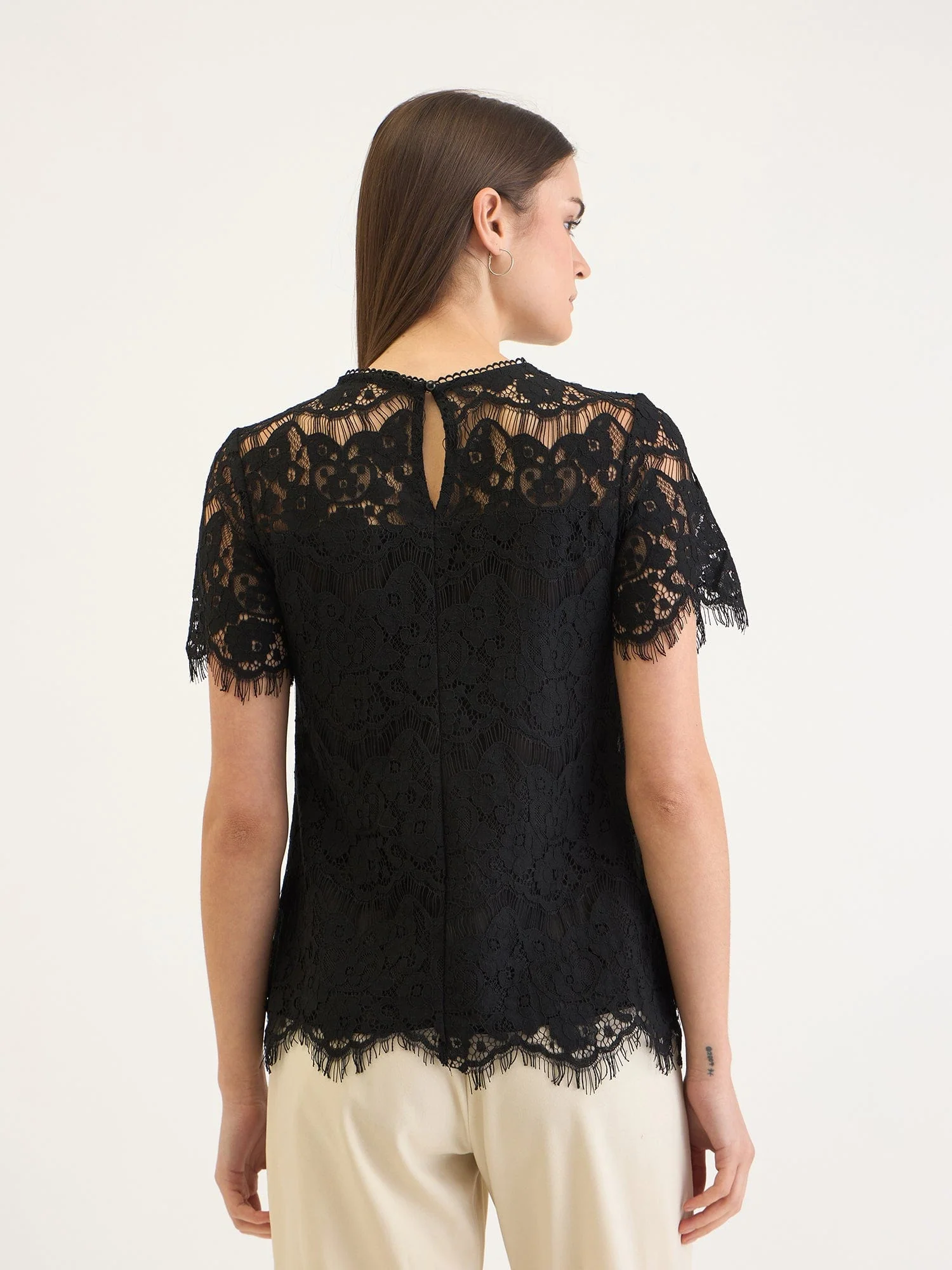 Elle Women Black Lace Round Neck Top - Image 3