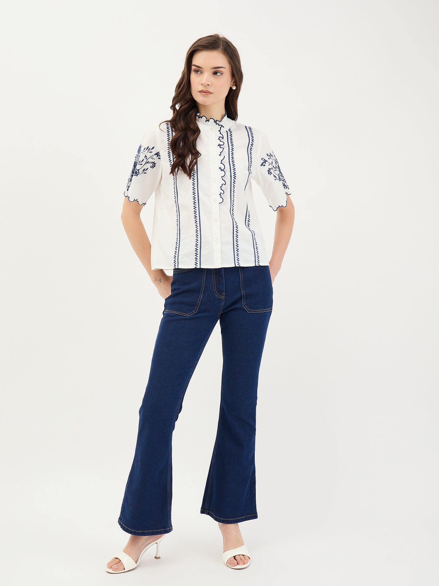 Elle Women White Embroidered Round Neck Top - Image 2