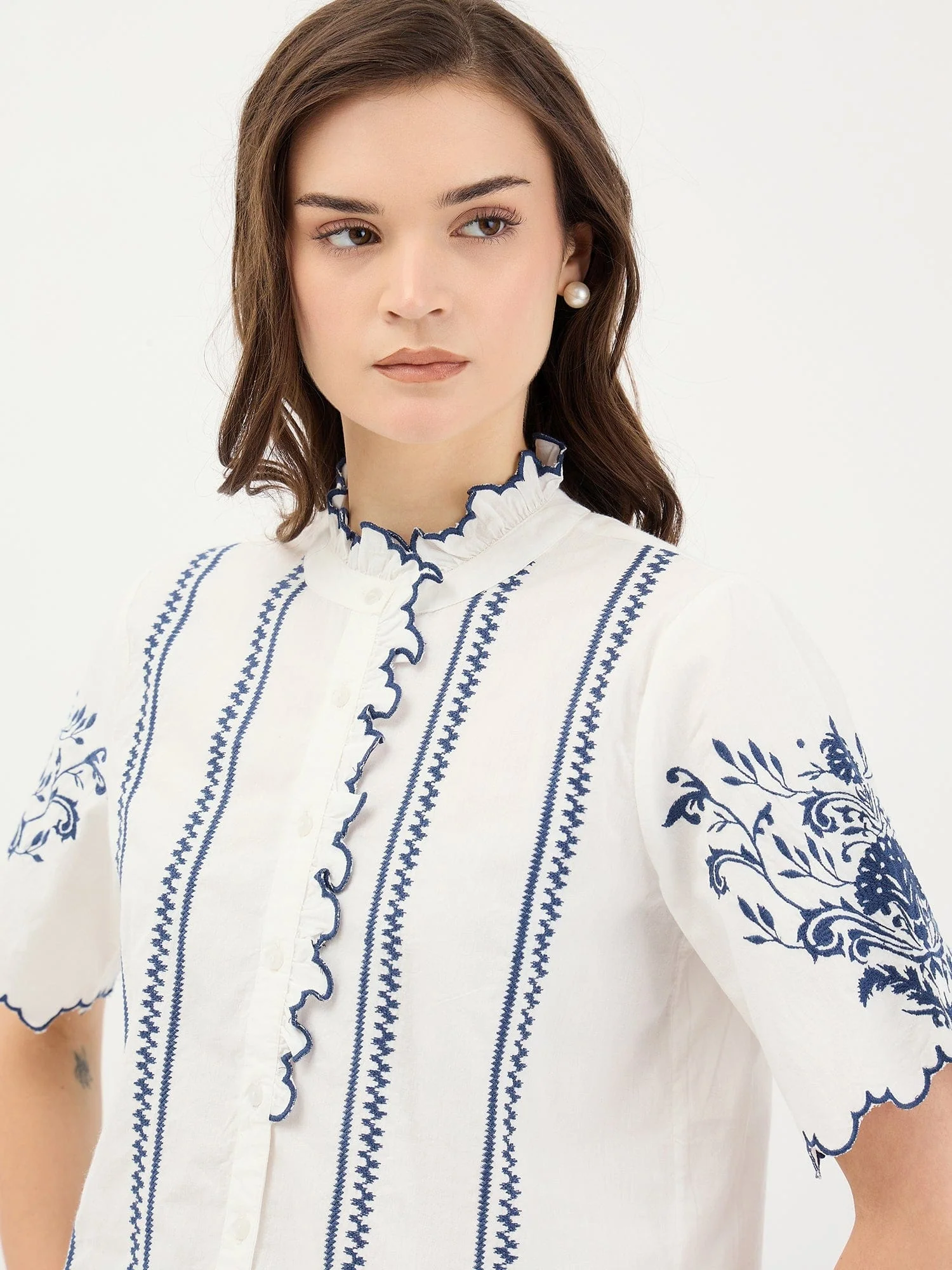 Elle Women White Embroidered Round Neck Top - Image 4
