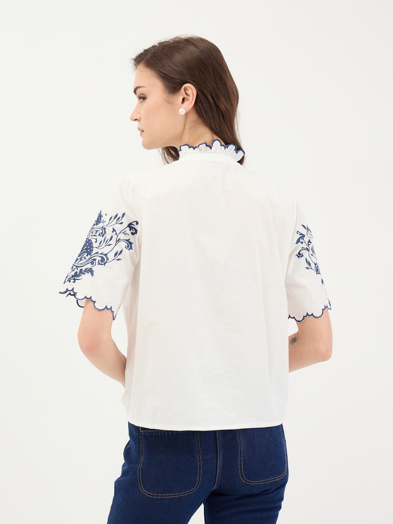 Elle Women White Embroidered Round Neck Top - Image 5