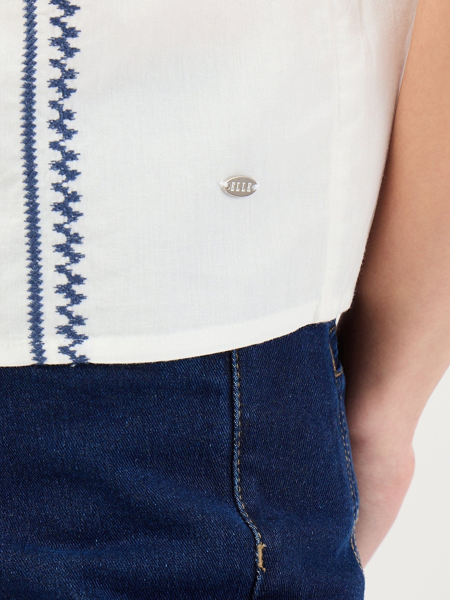 Elle Women White Embroidered Round Neck Top - Image 6