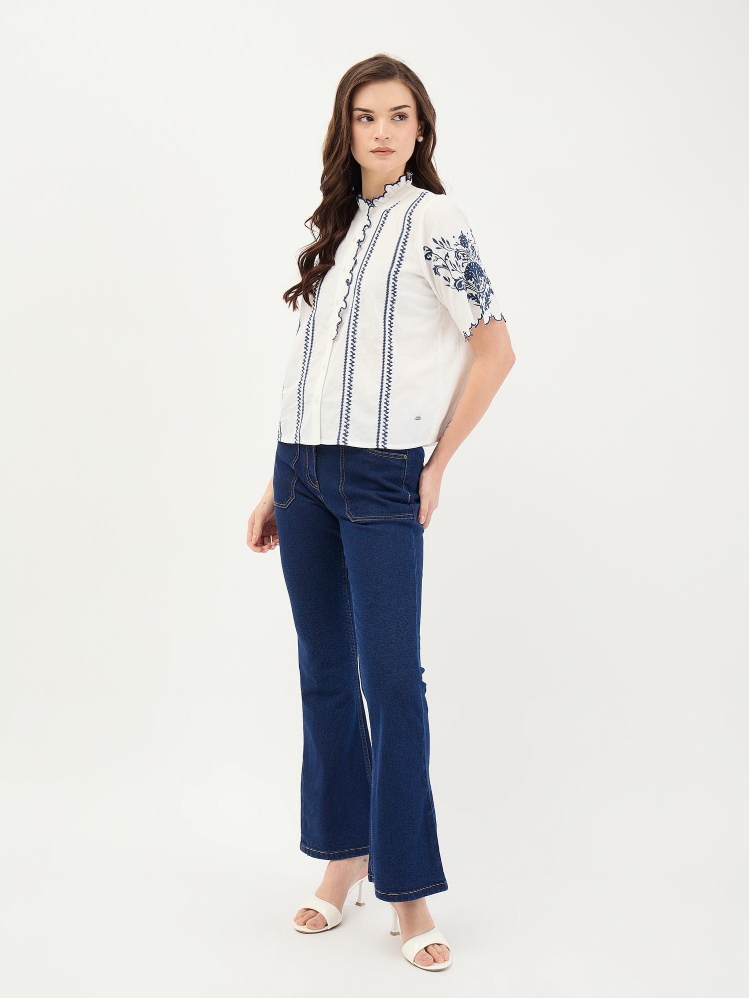 Elle Women White Embroidered Round Neck Top - Image 7