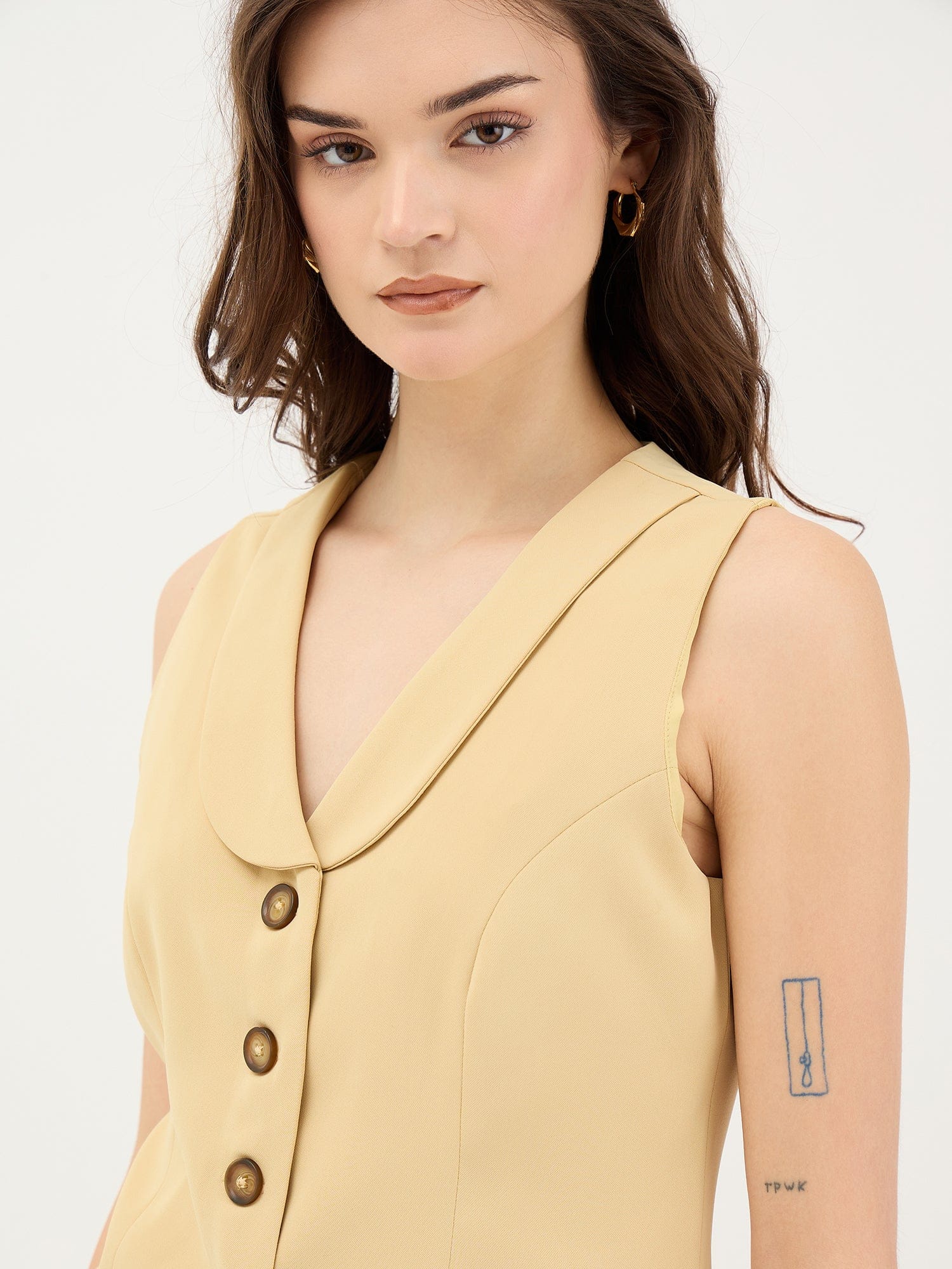 Elle Women Yellow Solid V Neck Top - Image 4
