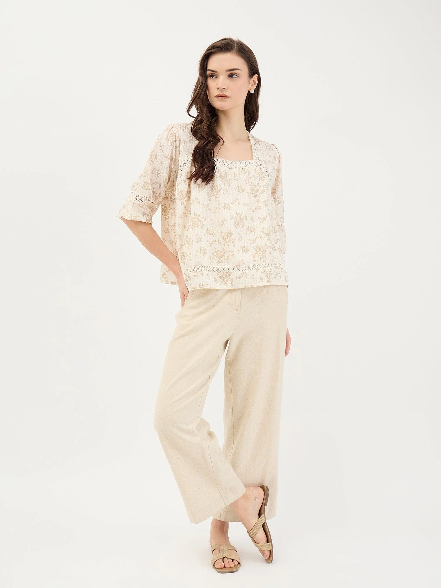 Elle Women White Printed Square Neck Top - Image 2
