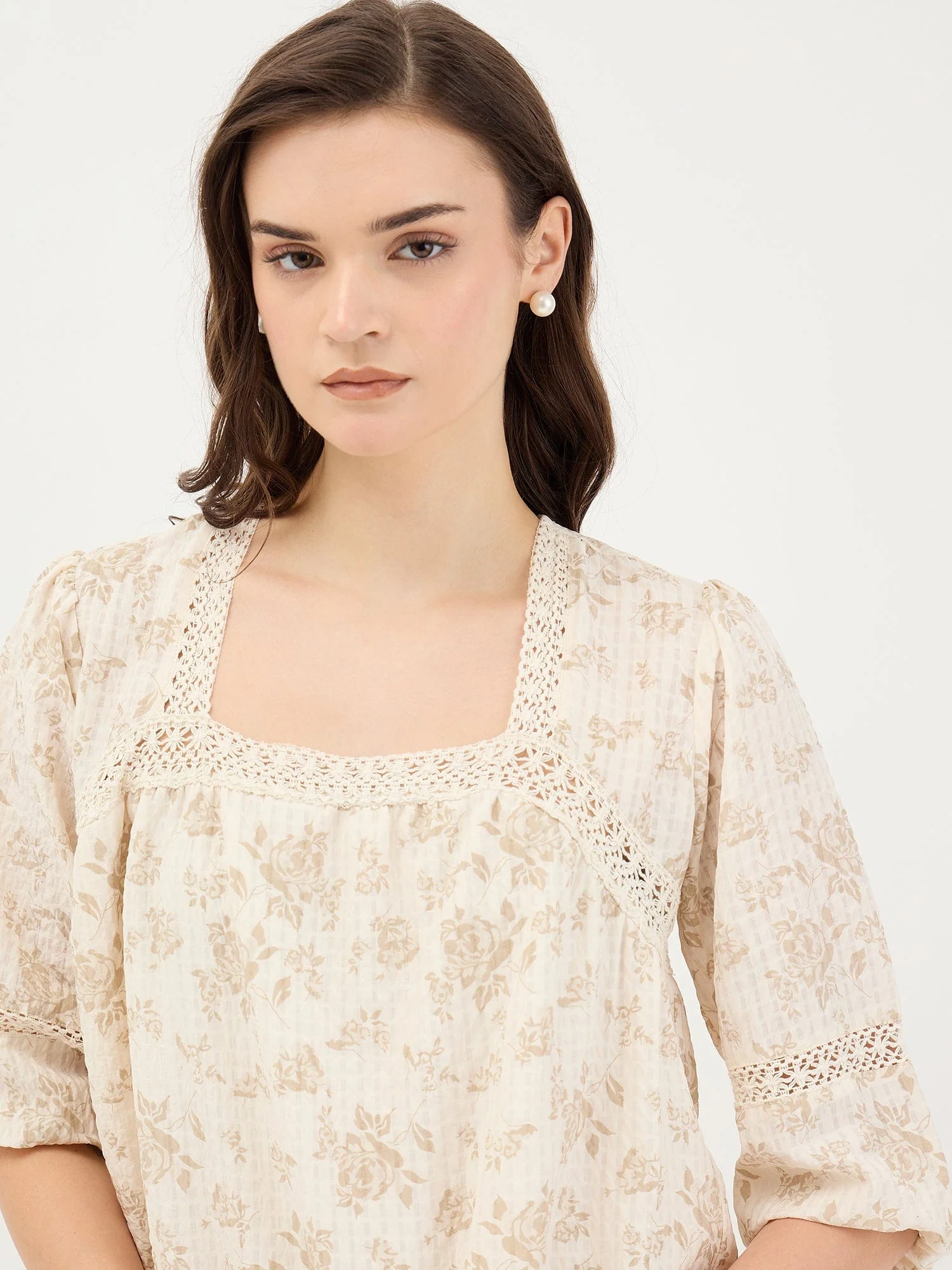 Elle Women White Printed Square Neck Top - Image 4