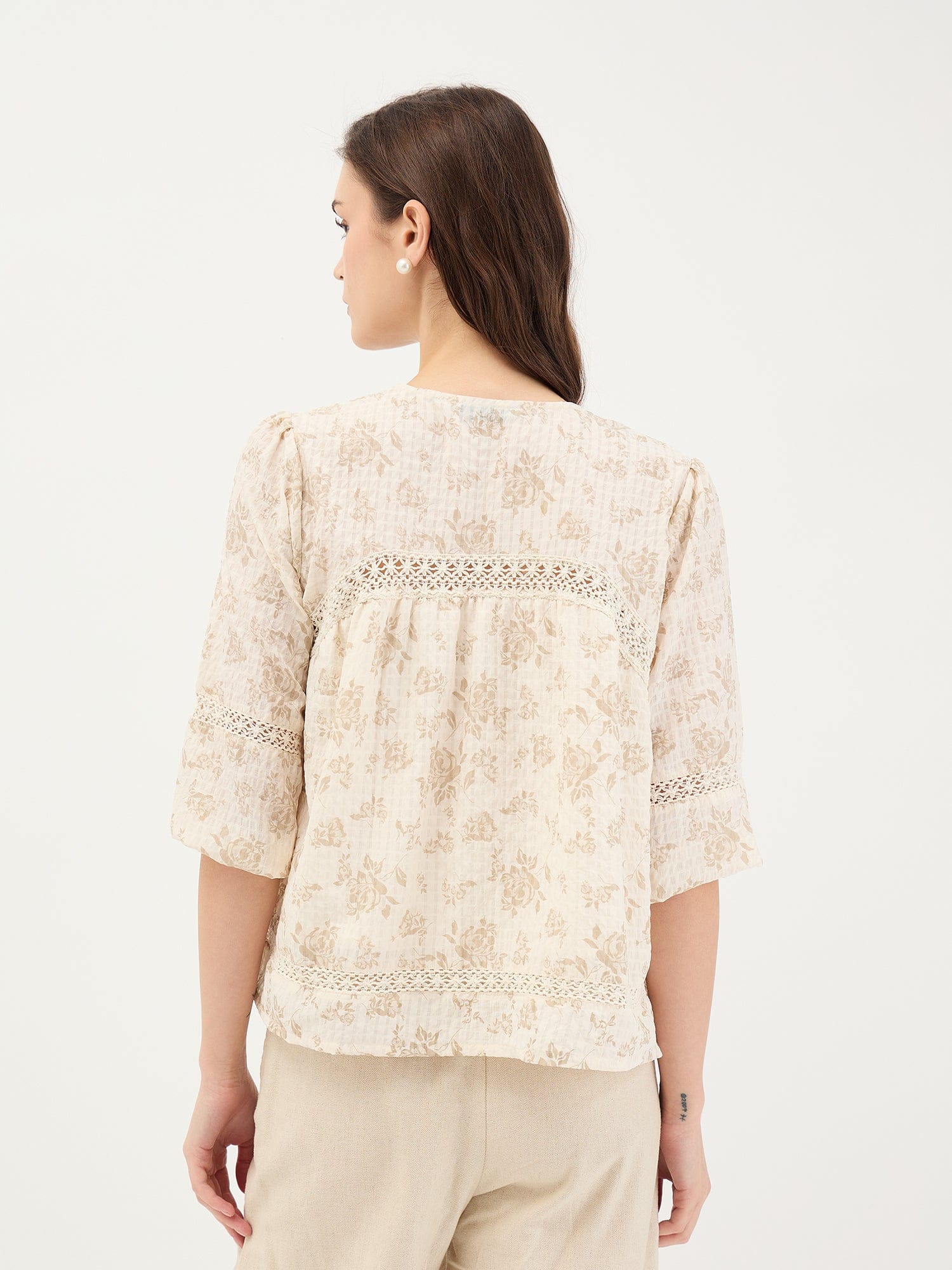 Elle Women White Printed Square Neck Top - Image 5