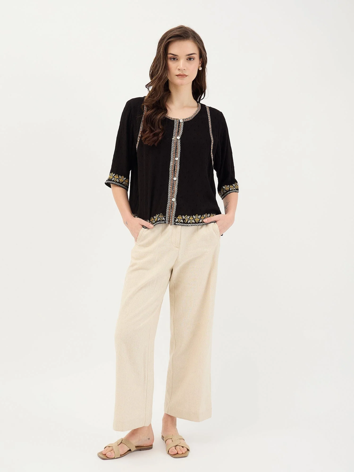 Elle Women Black Solid Round Neck Top - Image 2
